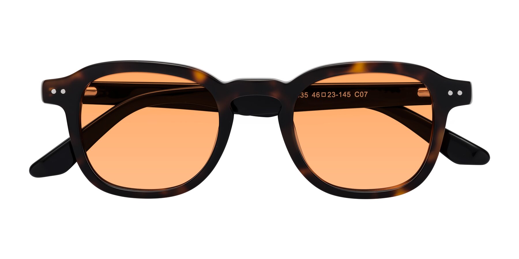 Folded Front of Nice in Tortoise-Black with Medium Orange Tinted Lenses