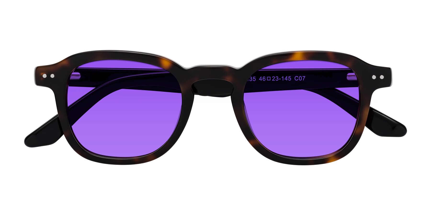 Folded Front of Nice in Tortoise-Black with Purple Tinted Lenses