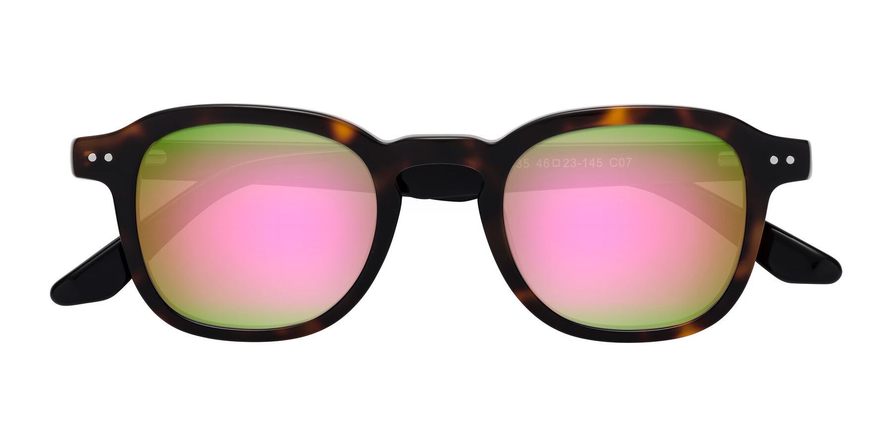 Folded Front of Nice in Tortoise-Black with Pink Mirrored Lenses