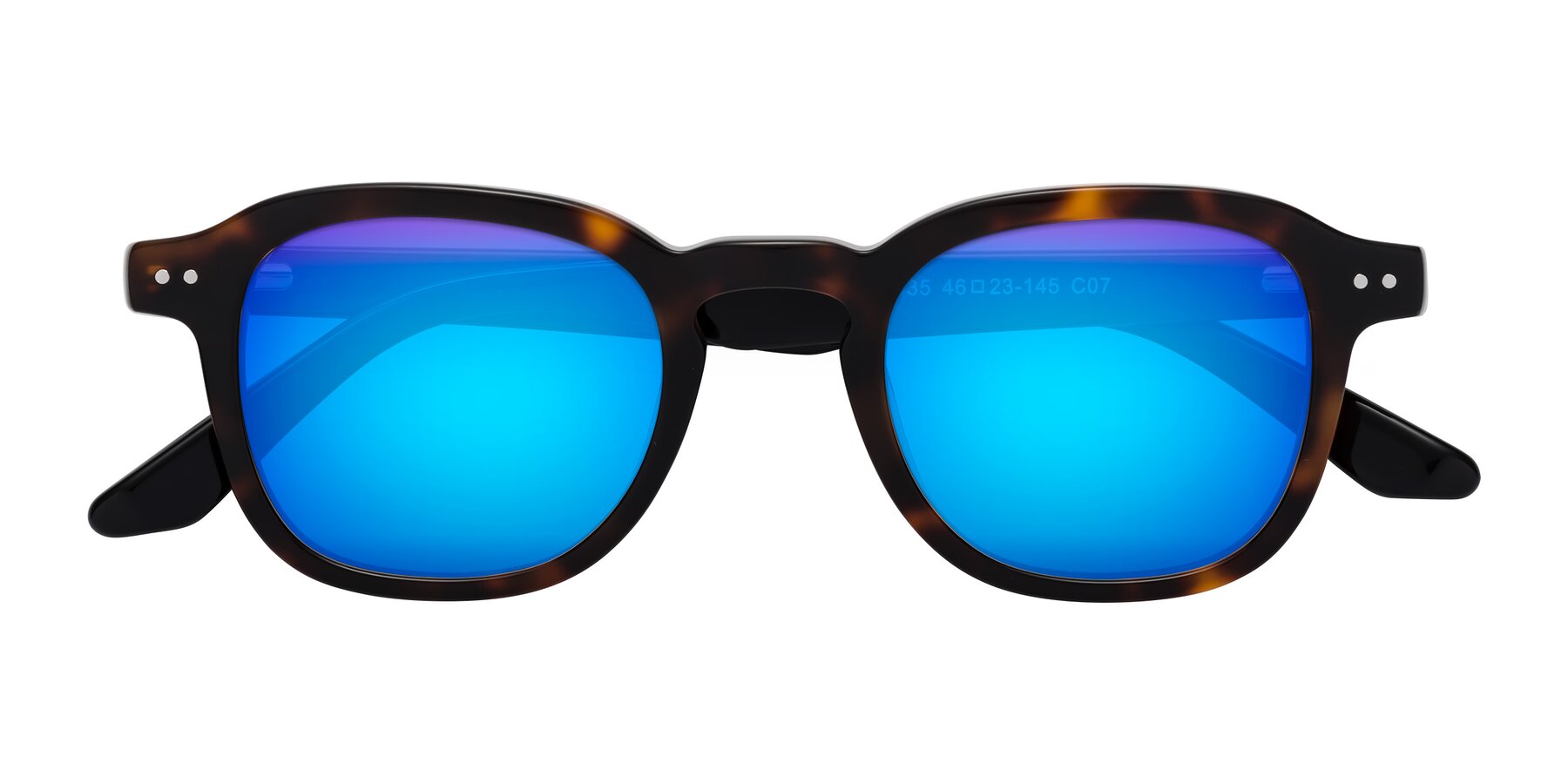 Folded Front of Nice in Tortoise-Black with Blue Mirrored Lenses