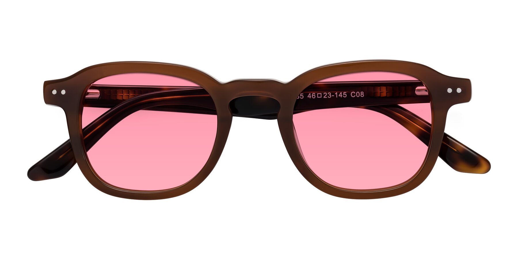 Folded Front of Nice in Brown-Tortoise with Pink Tinted Lenses