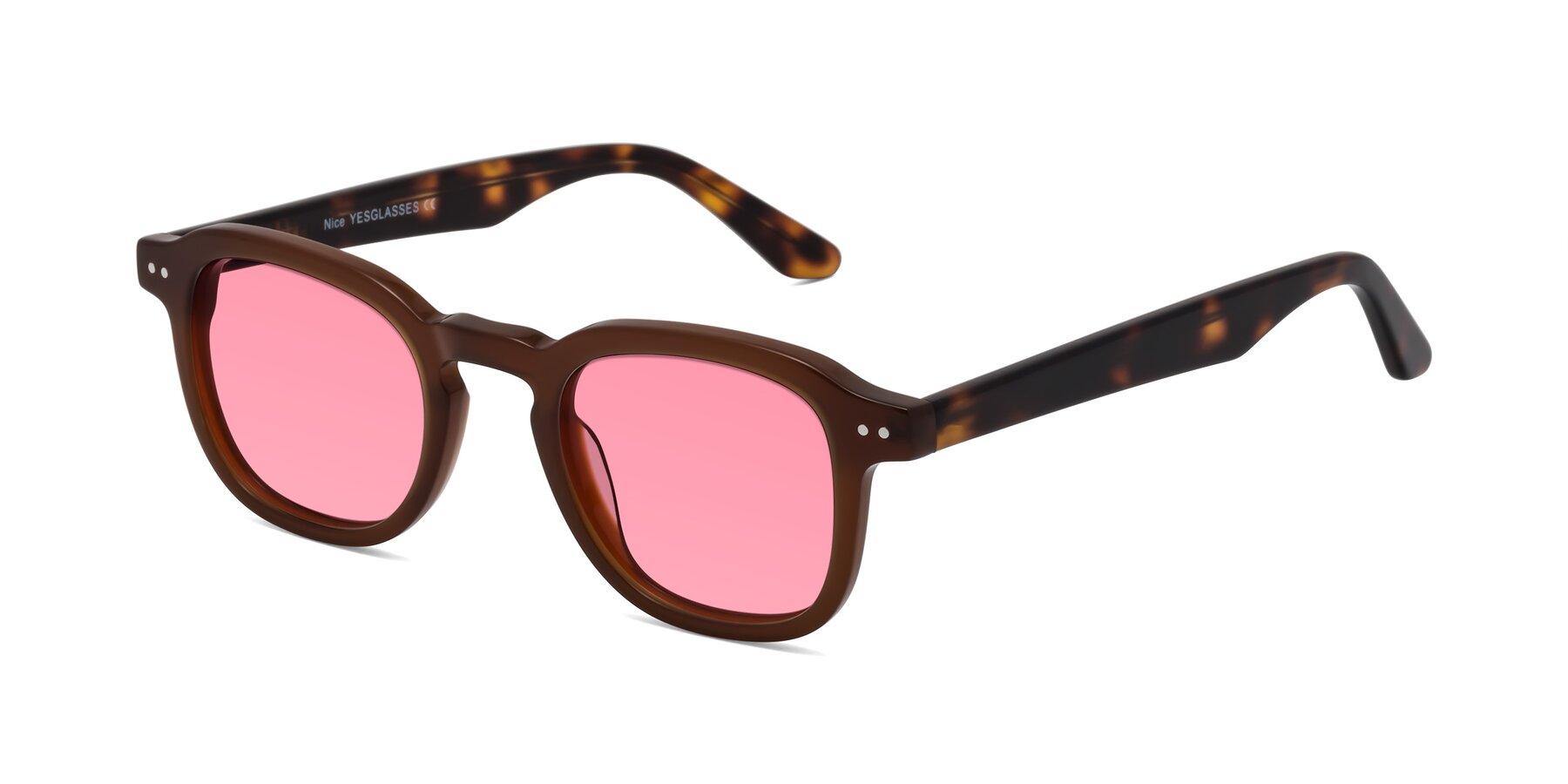 Angle of Nice in Brown-Tortoise with Pink Tinted Lenses