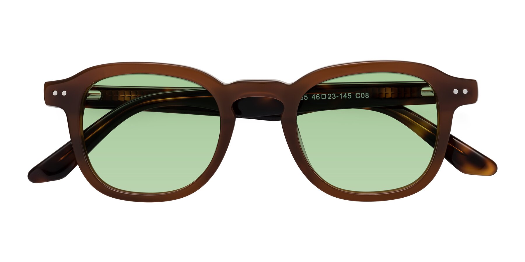 Folded Front of Nice in Brown-Tortoise with Medium Green Tinted Lenses