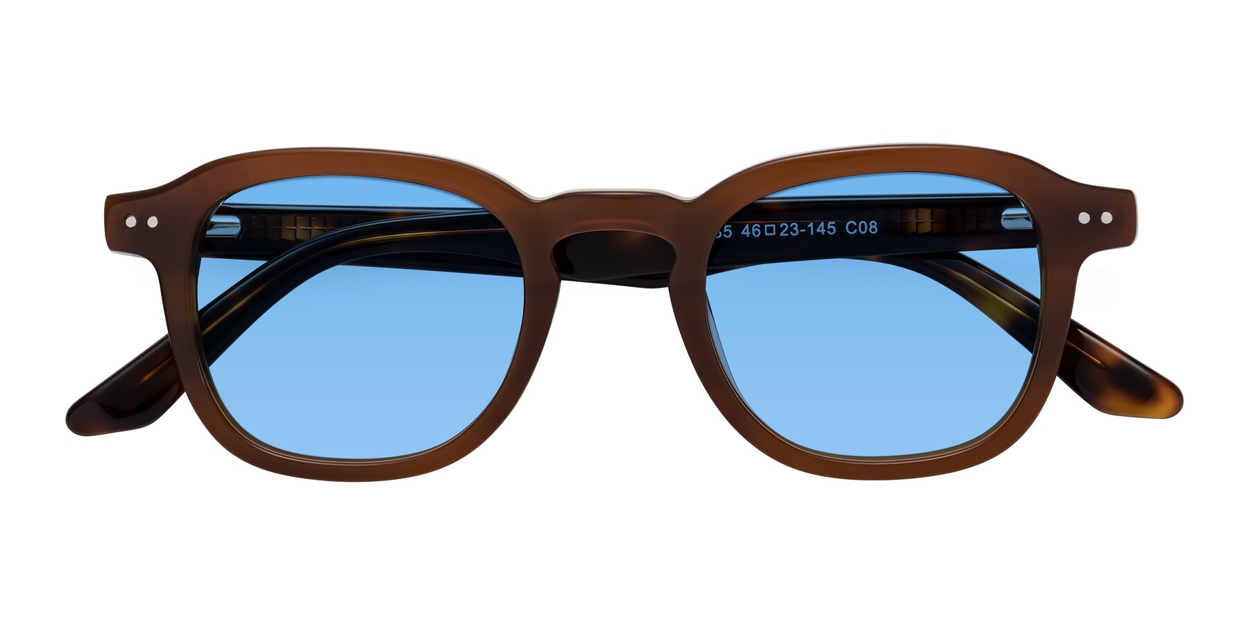 Folded Front of Nice in Brown-Tortoise with Medium Blue Tinted Lenses