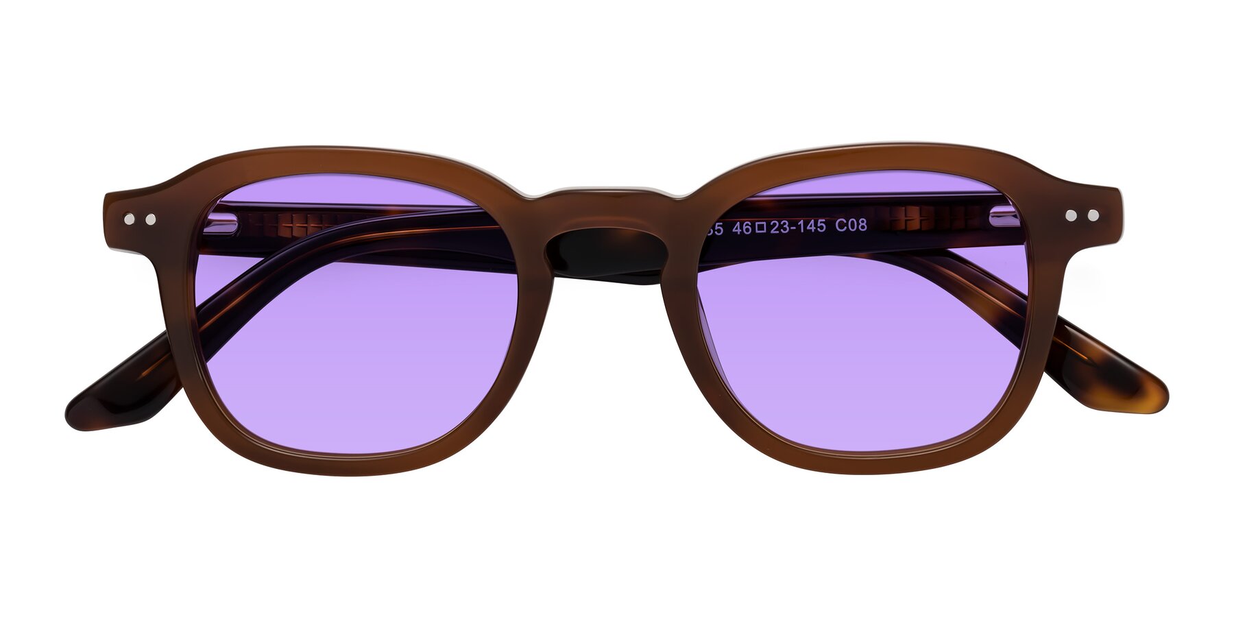 Folded Front of Nice in Brown-Tortoise with Medium Purple Tinted Lenses