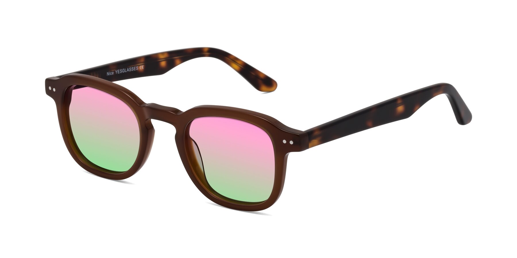 Angle of Nice in Brown-Tortoise with Pink / Green Gradient Lenses