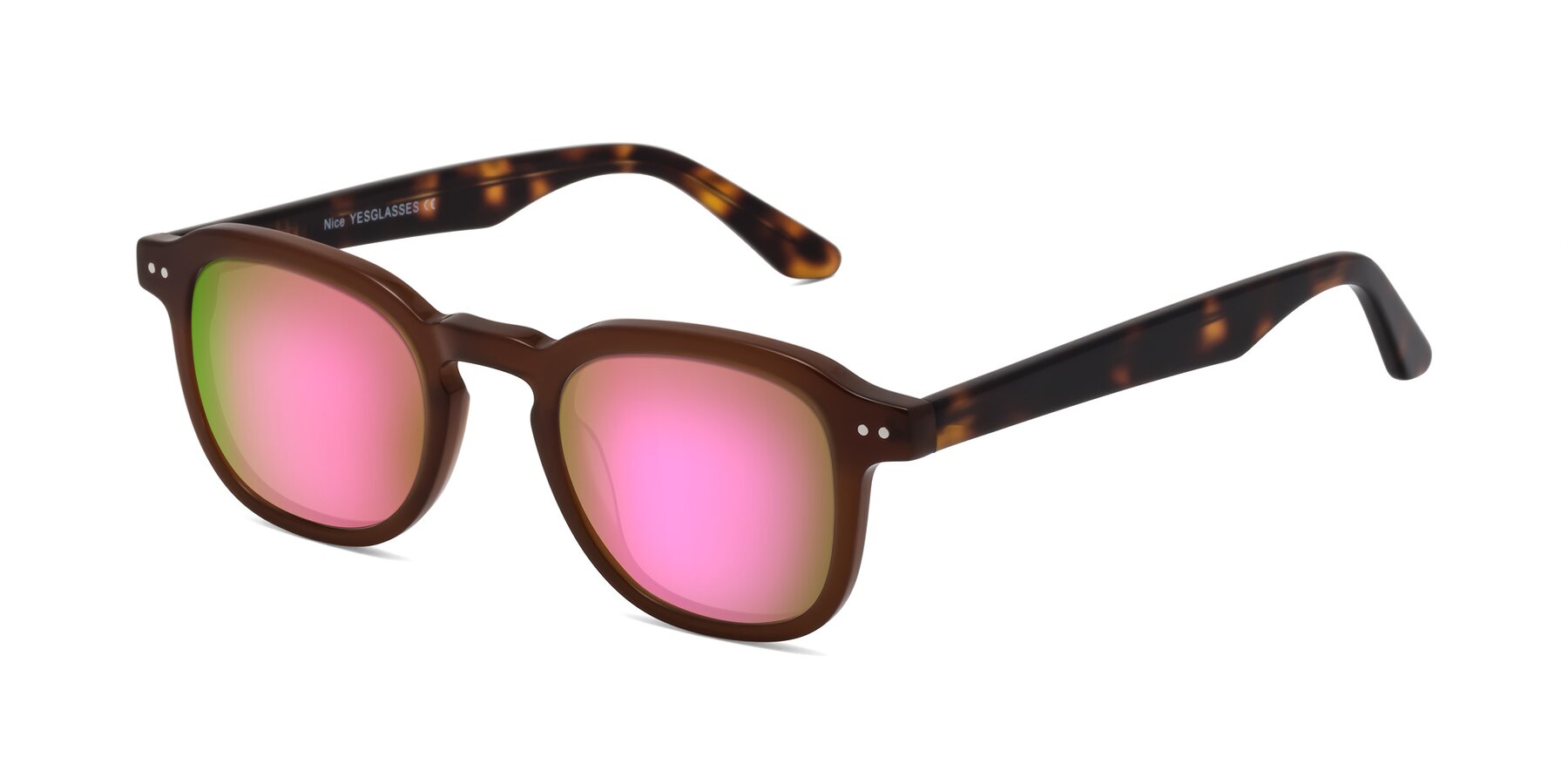 Angle of Nice in Brown-Tortoise with Pink Mirrored Lenses