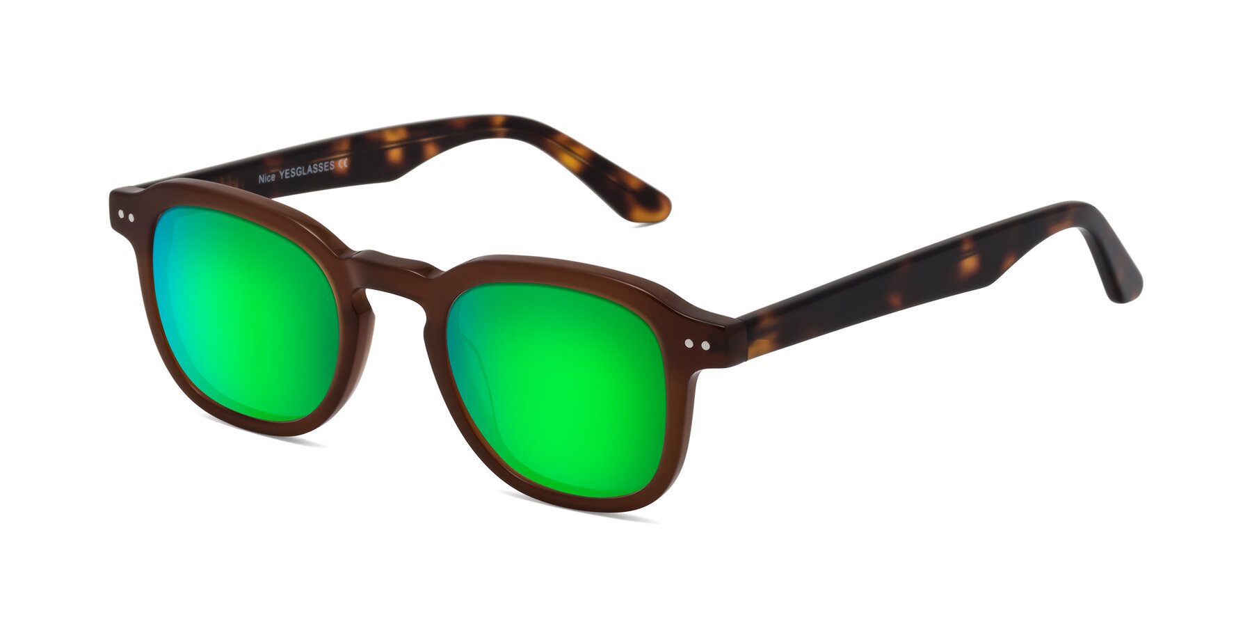 Angle of Nice in Brown-Tortoise with Green Mirrored Lenses