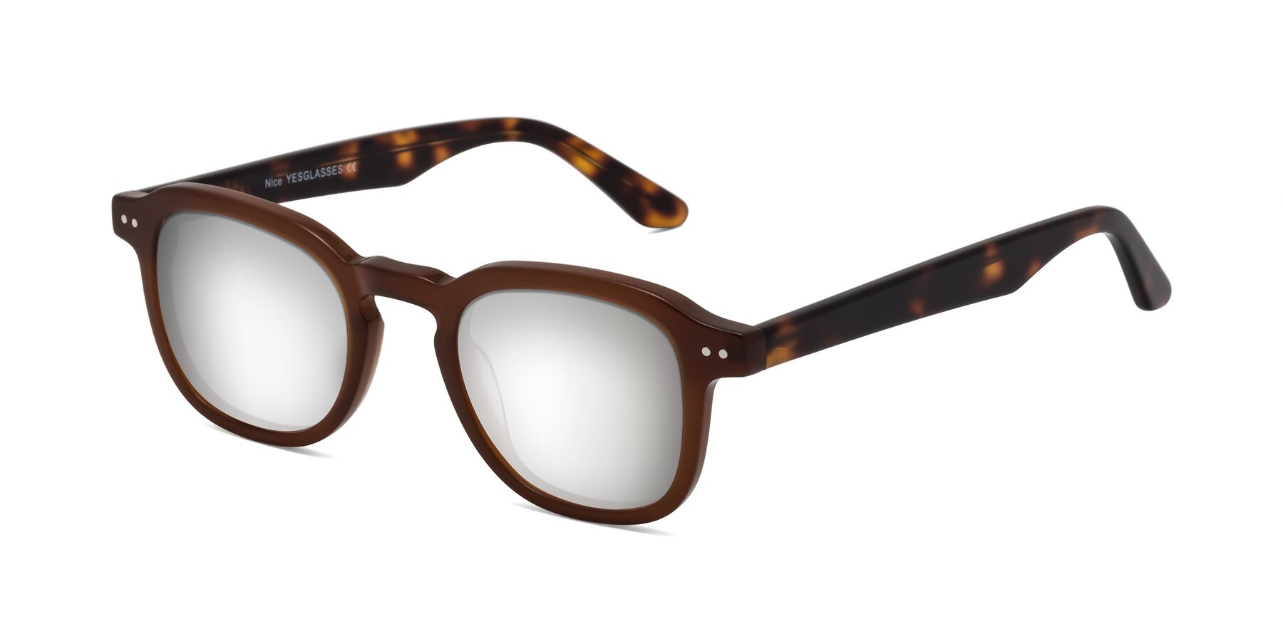 Angle of Nice in Brown-Tortoise with Silver Mirrored Lenses