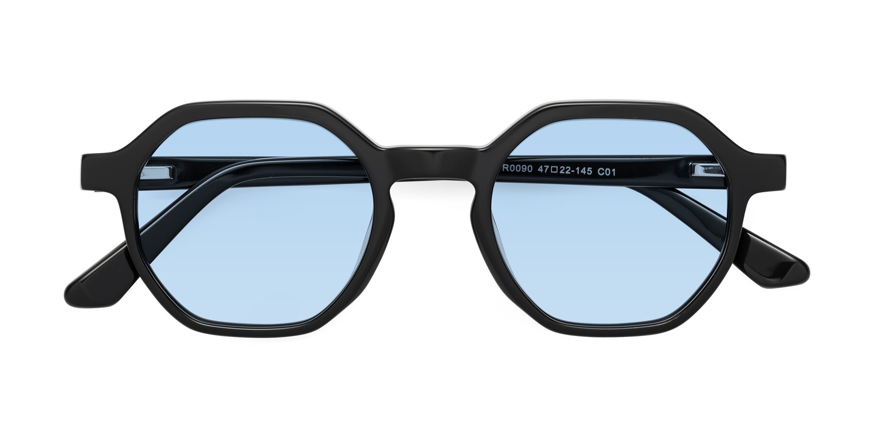 Folded Front of Lucian in Black with Light Blue Tinted Lenses