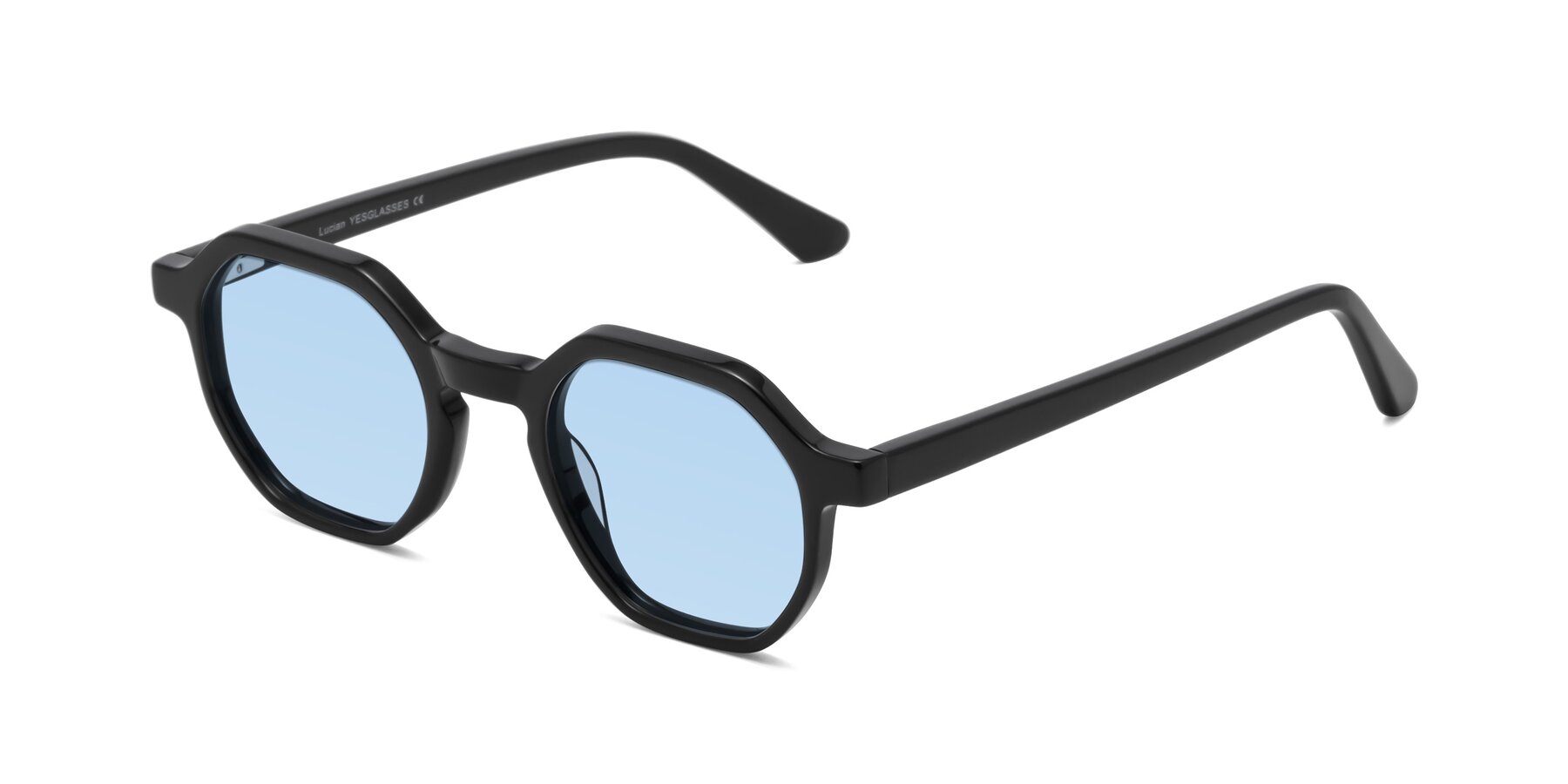 Angle of Lucian in Black with Light Blue Tinted Lenses