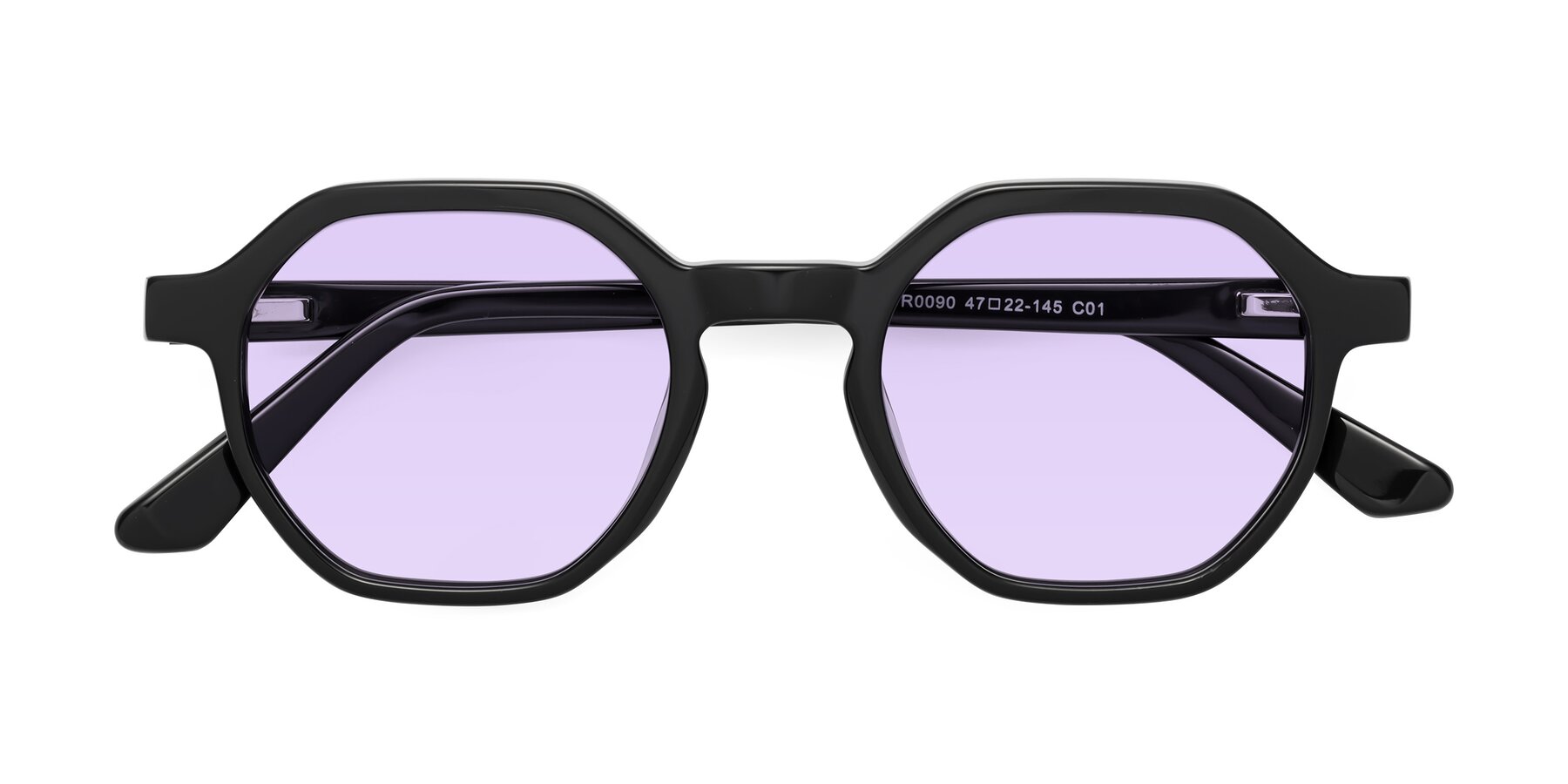 Folded Front of Lucian in Black with Light Purple Tinted Lenses
