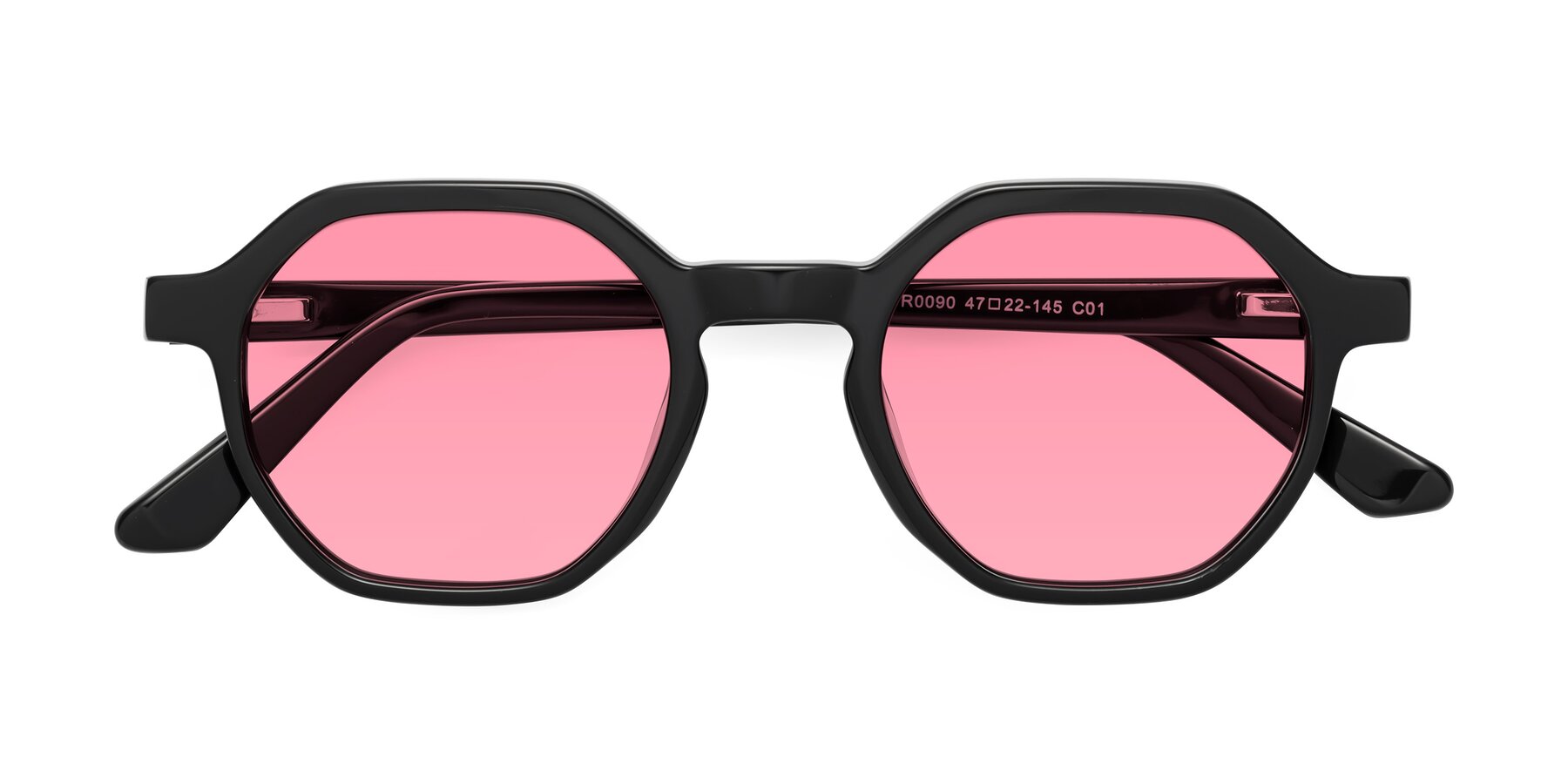 Folded Front of Lucian in Black with Pink Tinted Lenses