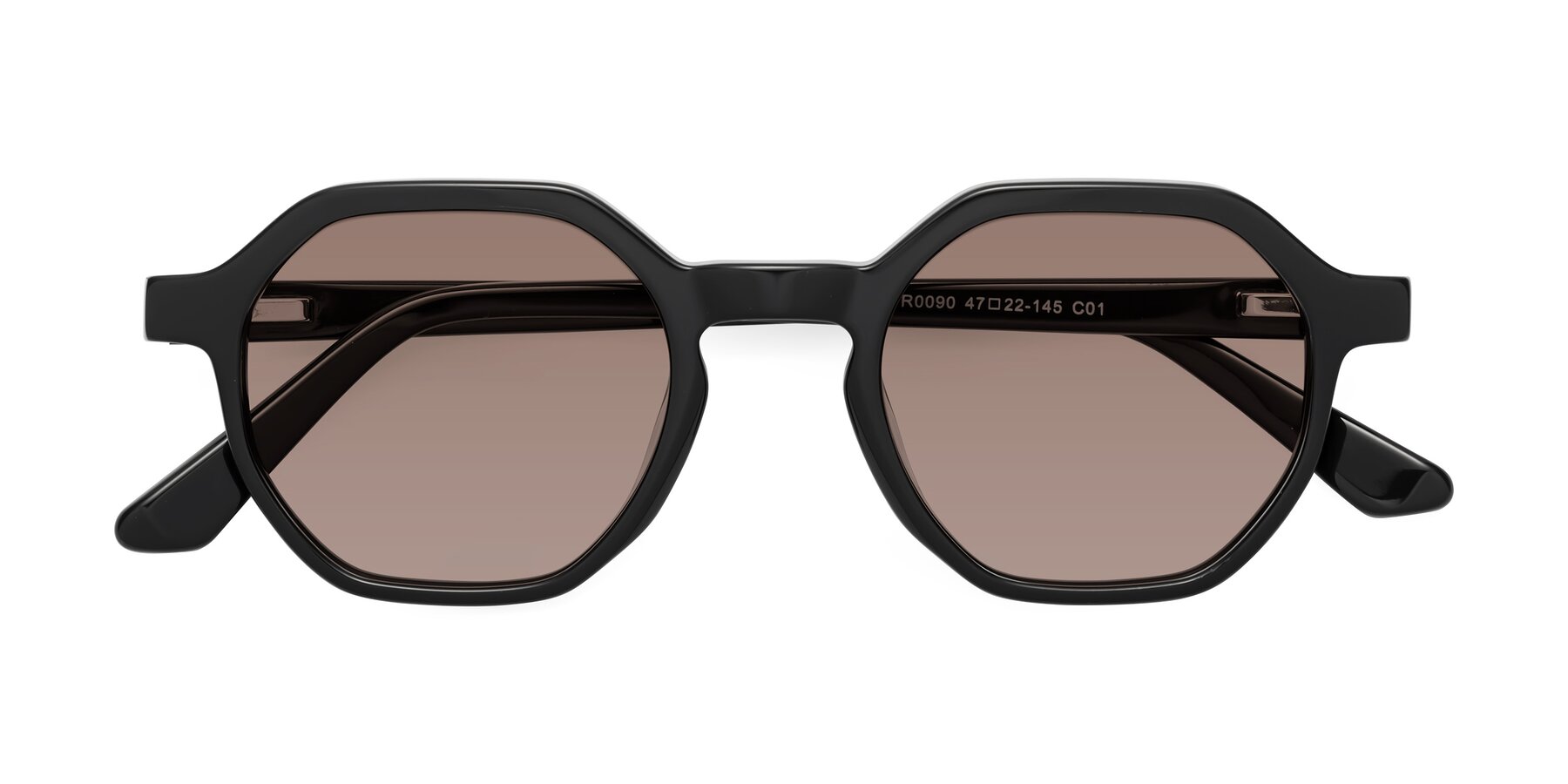 Folded Front of Lucian in Black with Medium Brown Tinted Lenses
