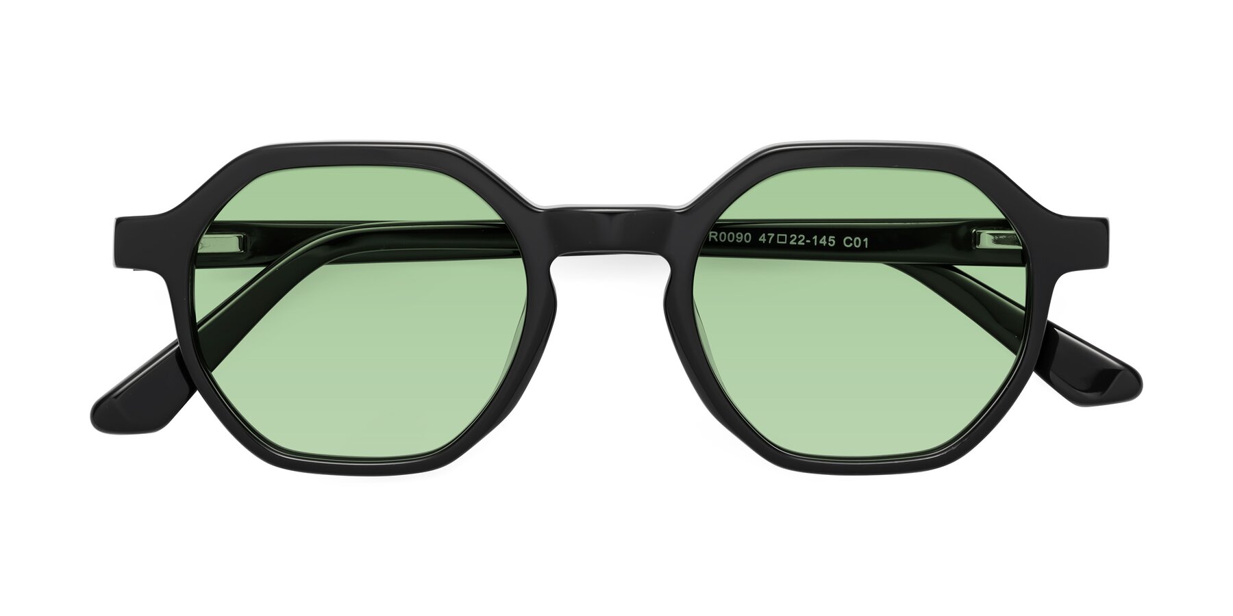 Folded Front of Lucian in Black with Medium Green Tinted Lenses