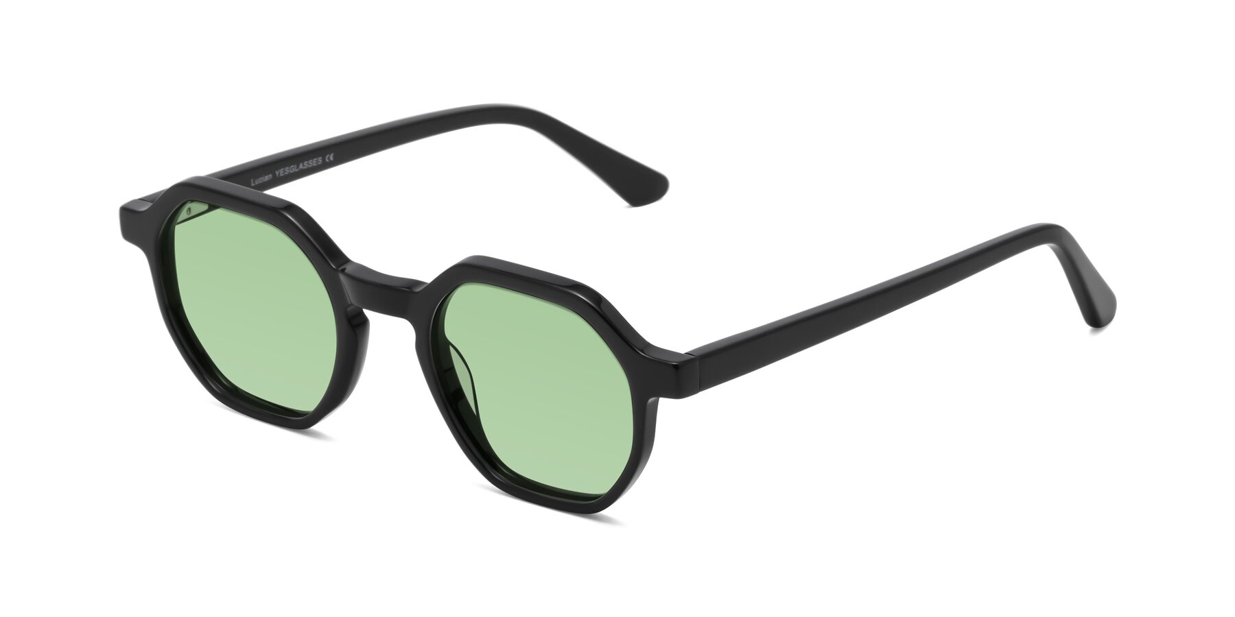 Angle of Lucian in Black with Medium Green Tinted Lenses