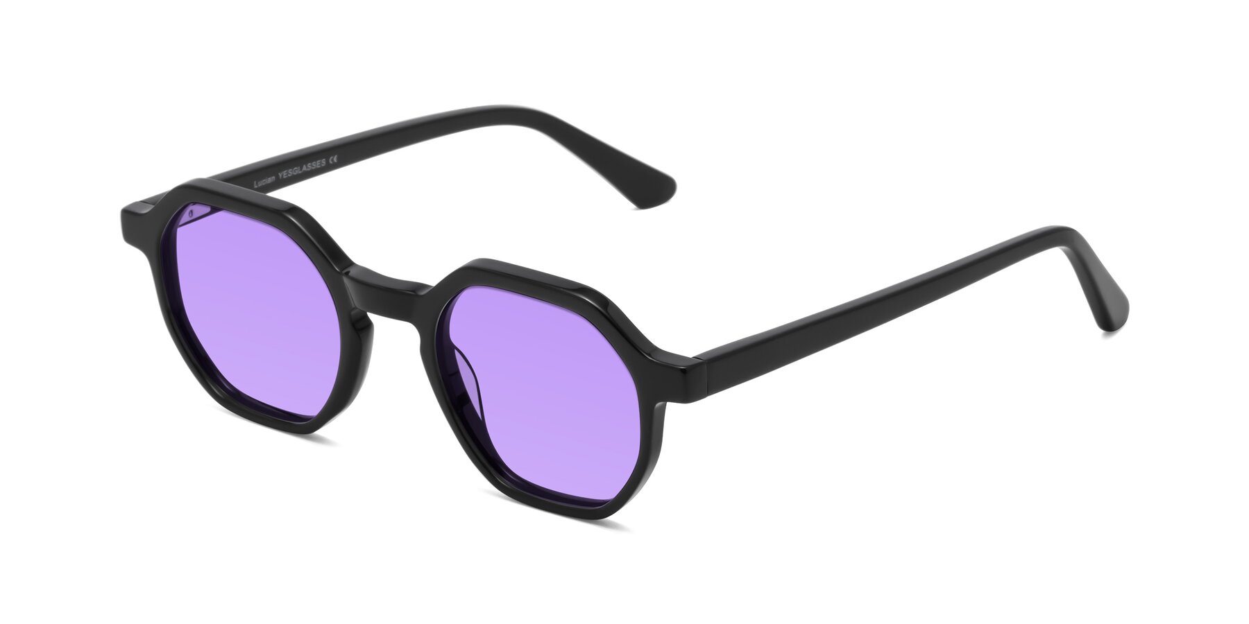 Angle of Lucian in Black with Medium Purple Tinted Lenses