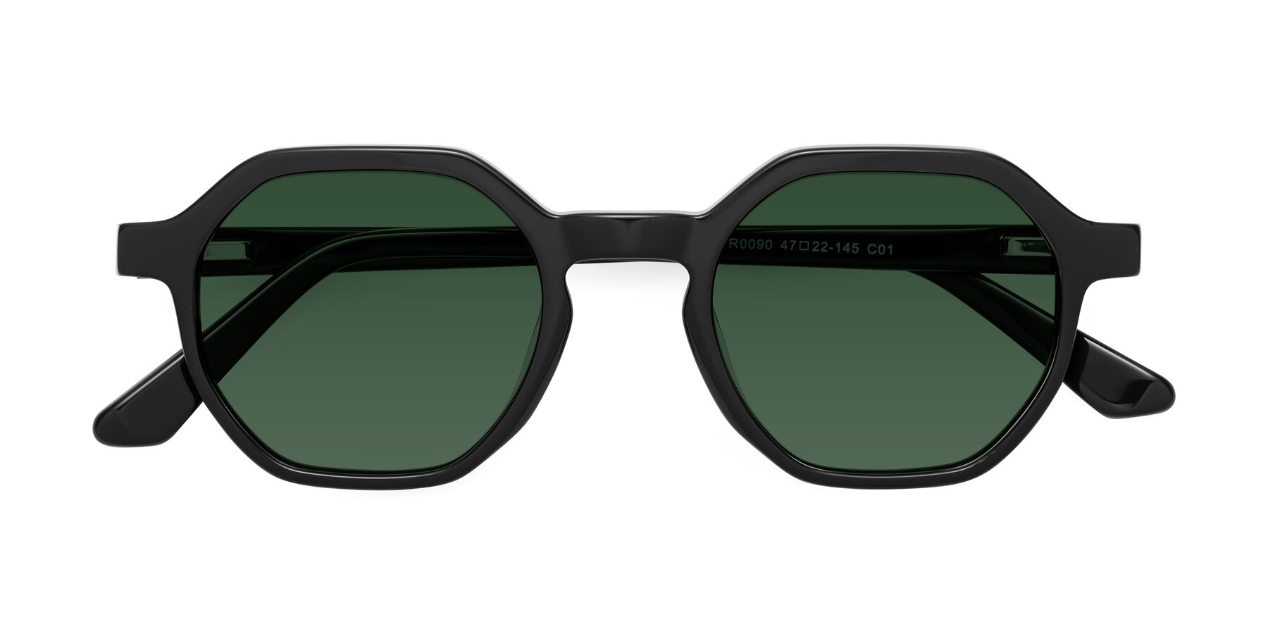 Folded Front of Lucian in Black with Green Tinted Lenses