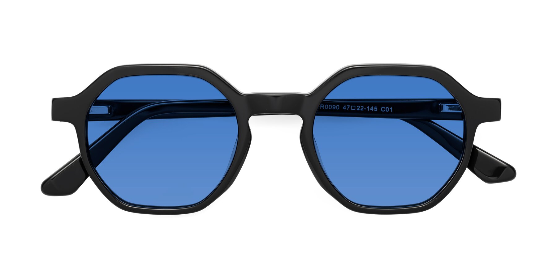 Folded Front of Lucian in Black with Blue Tinted Lenses