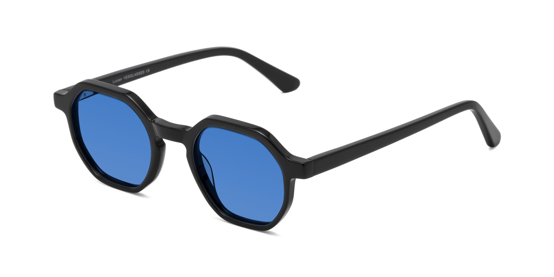 Angle of Lucian in Black with Blue Tinted Lenses