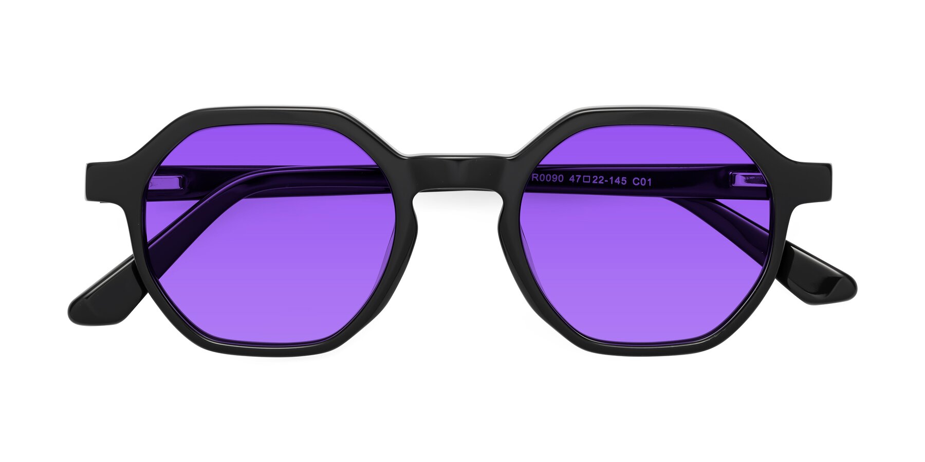 Folded Front of Lucian in Black with Purple Tinted Lenses