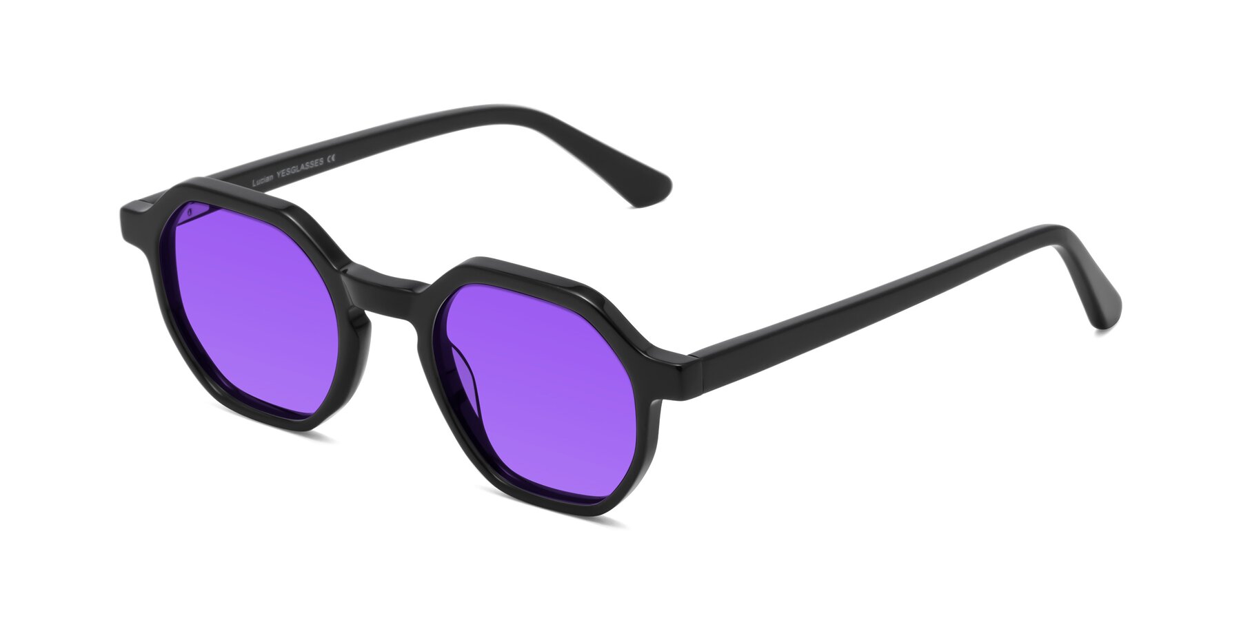 Angle of Lucian in Black with Purple Tinted Lenses