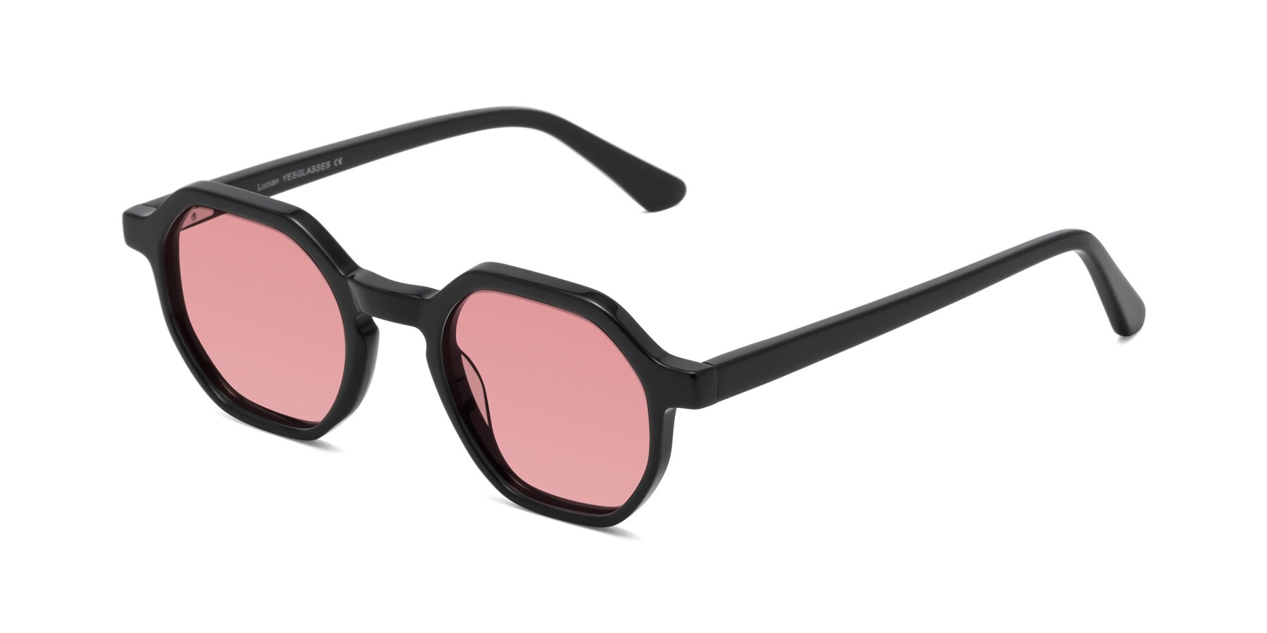 Angle of Lucian in Black with Medium Garnet Tinted Lenses