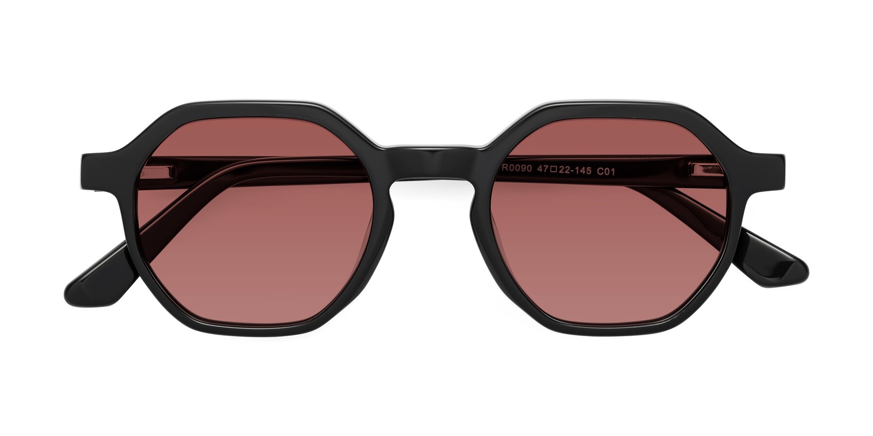 Folded Front of Lucian in Black with Garnet Tinted Lenses