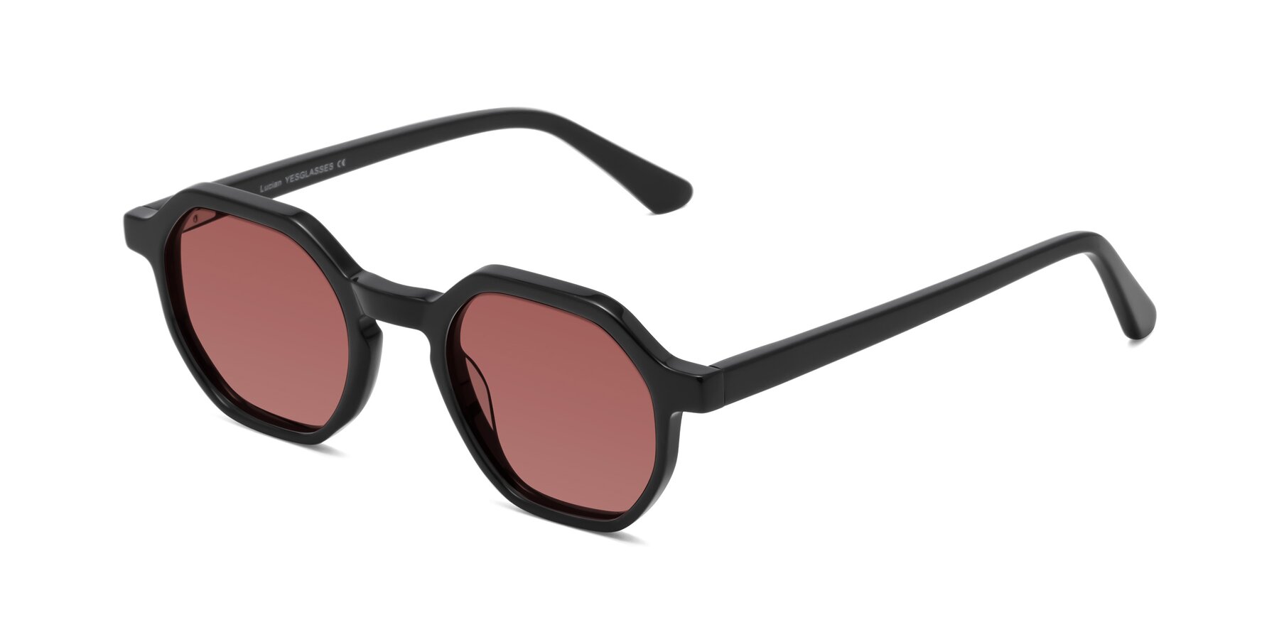 Angle of Lucian in Black with Garnet Tinted Lenses