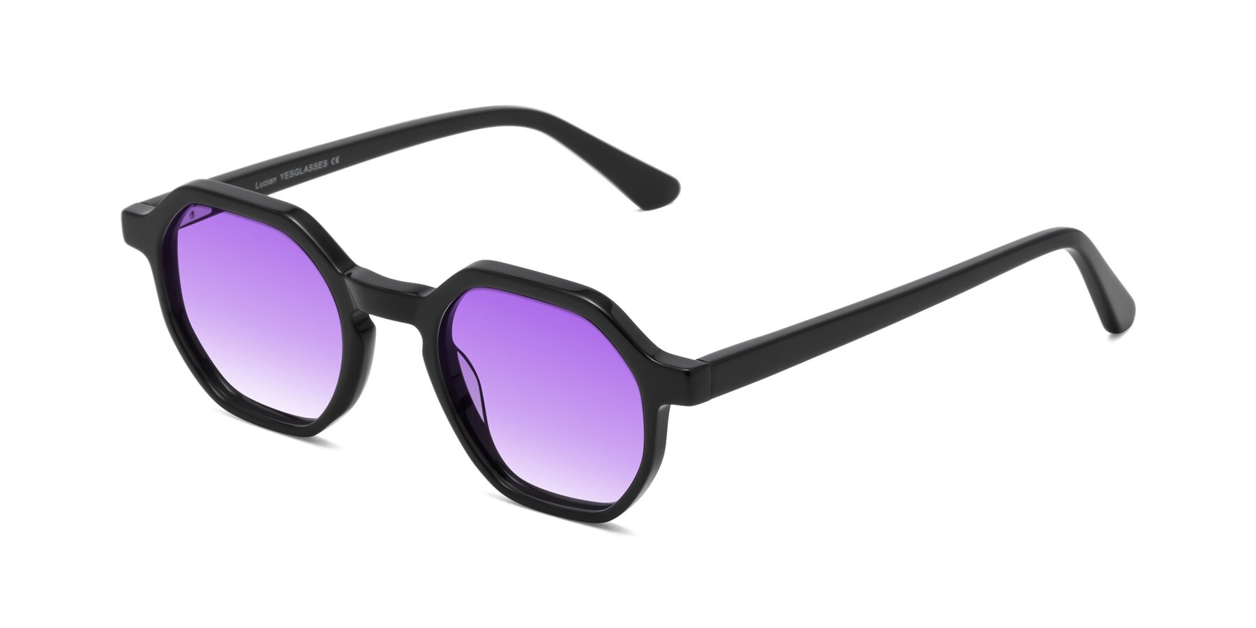 Angle of Lucian in Black with Purple Gradient Lenses