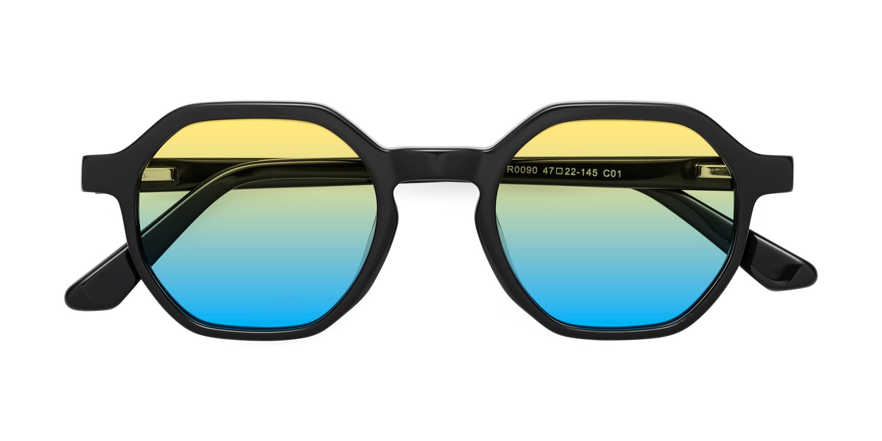 Folded Front of Lucian in Black with Yellow / Blue Gradient Lenses