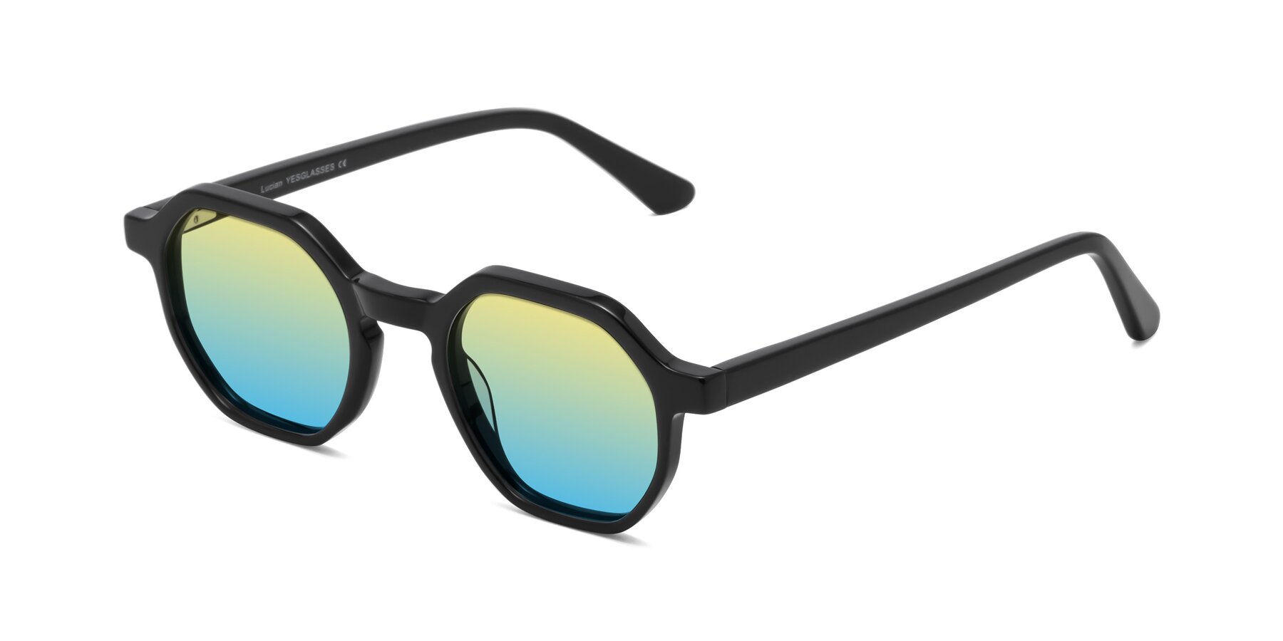 Angle of Lucian in Black with Yellow / Blue Gradient Lenses