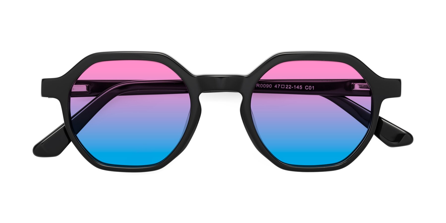 Folded Front of Lucian in Black with Pink / Blue Gradient Lenses