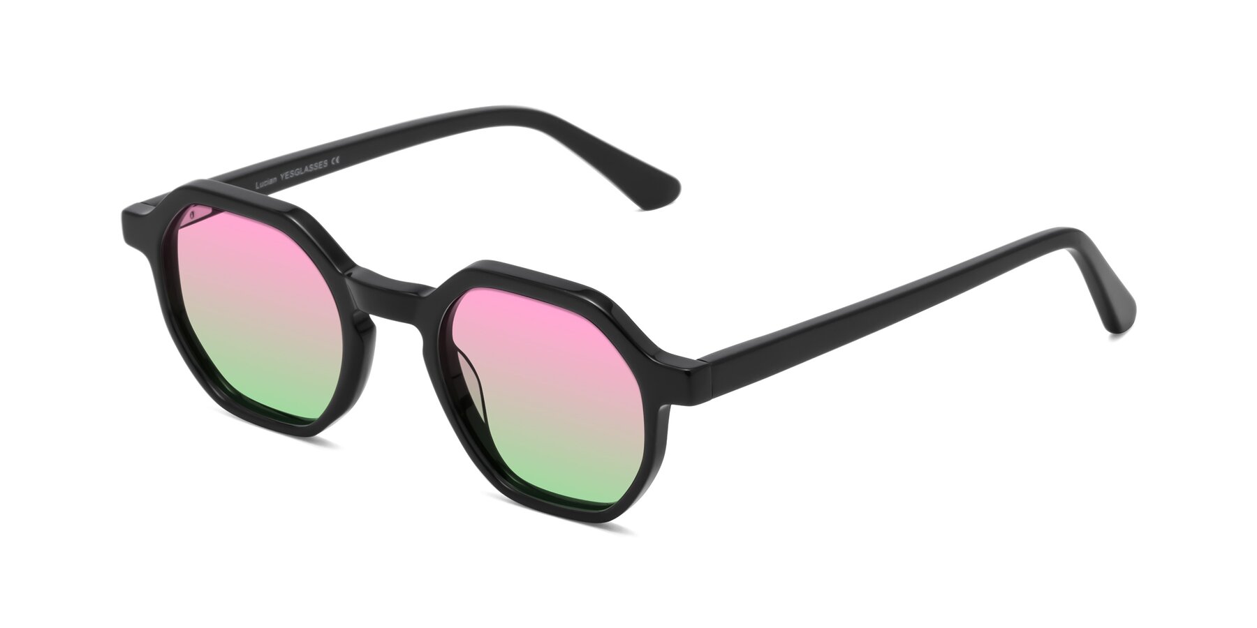 Angle of Lucian in Black with Pink / Green Gradient Lenses