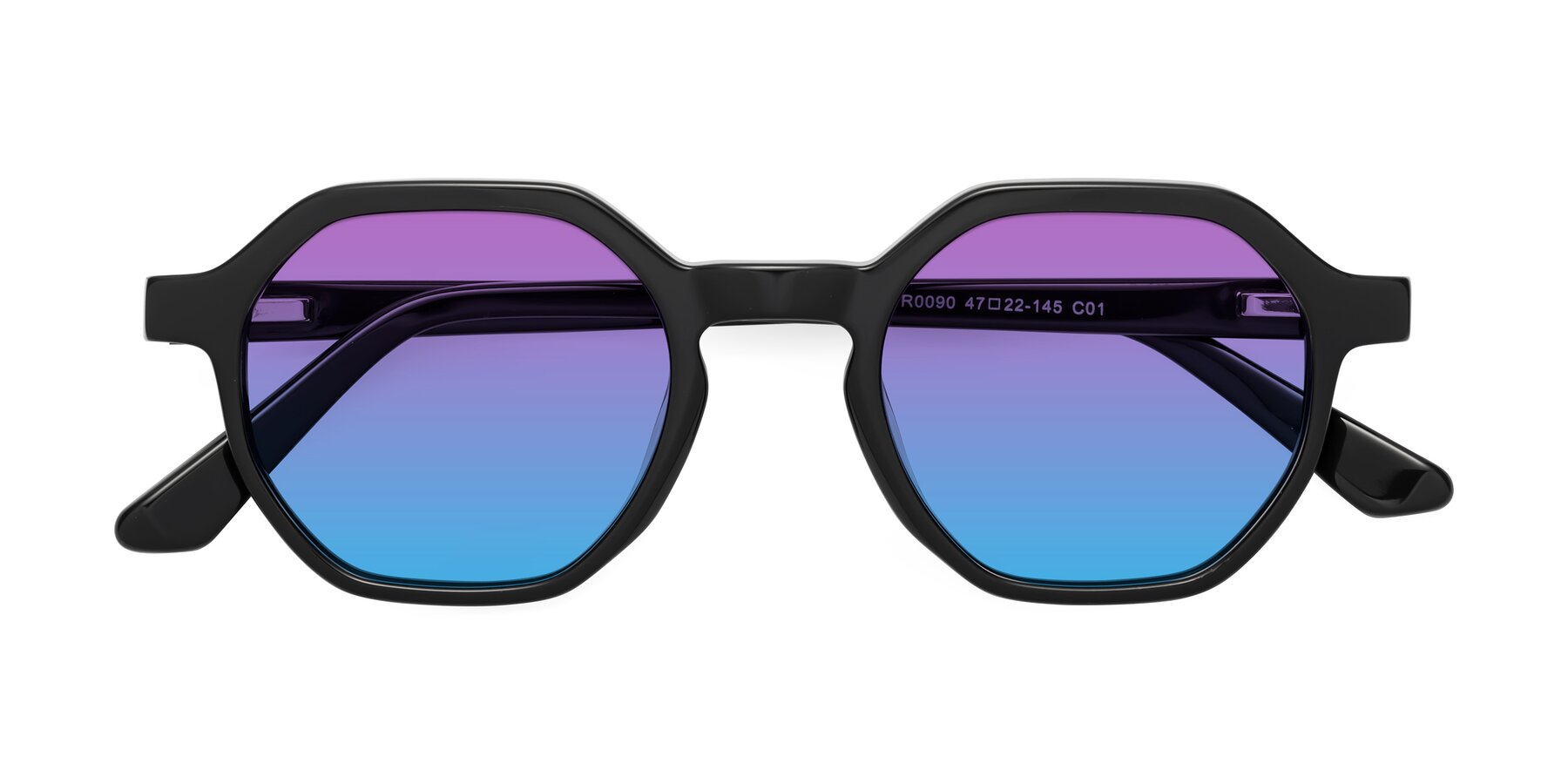 Folded Front of Lucian in Black with Purple / Blue Gradient Lenses
