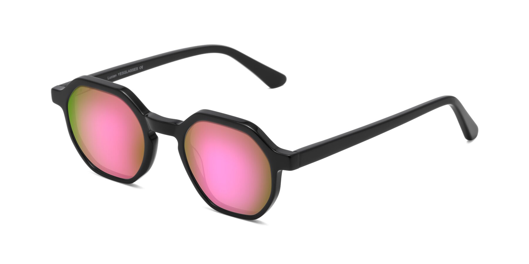 Angle of Lucian in Black with Pink Mirrored Lenses