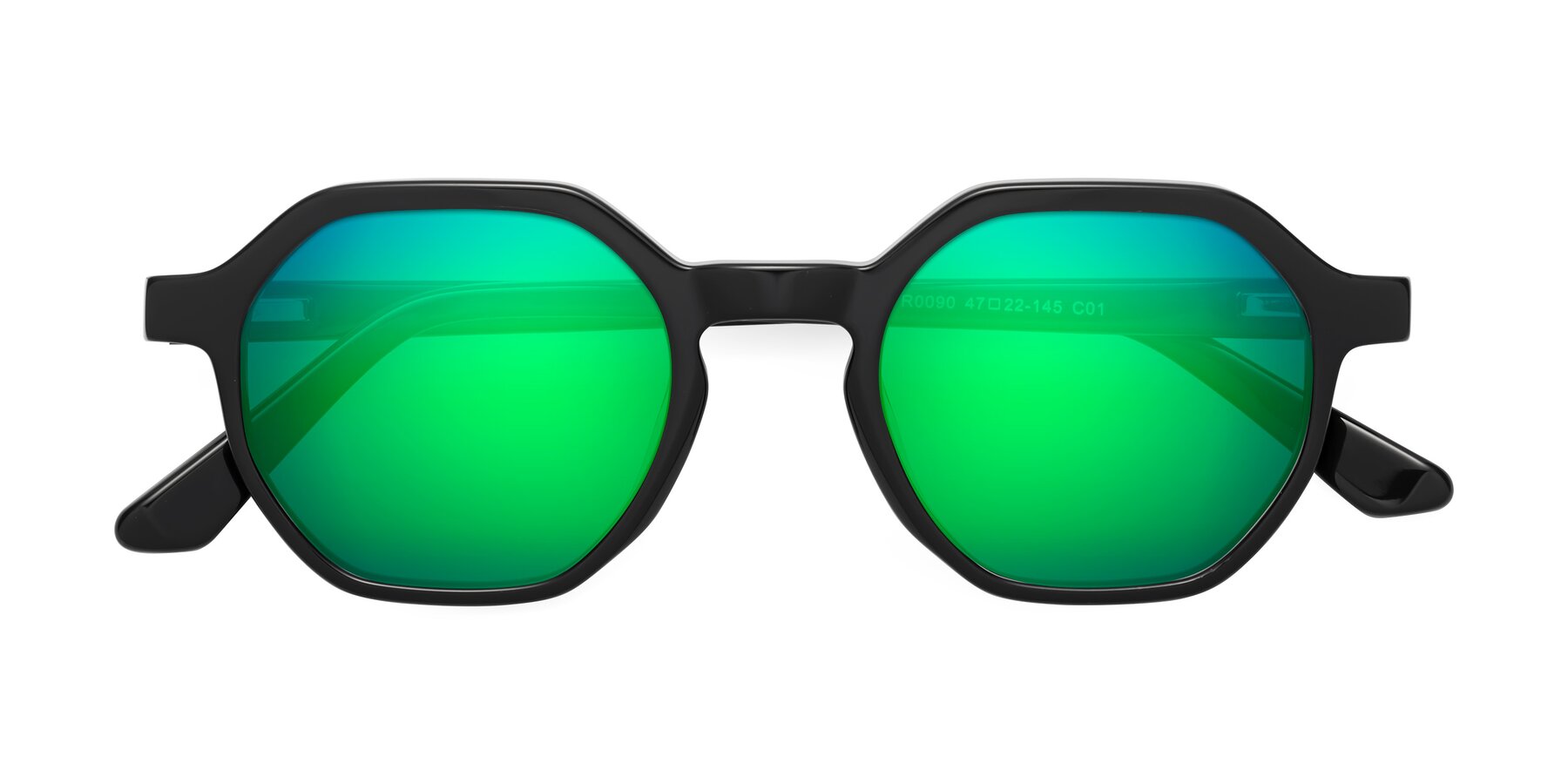 Folded Front of Lucian in Black with Green Mirrored Lenses