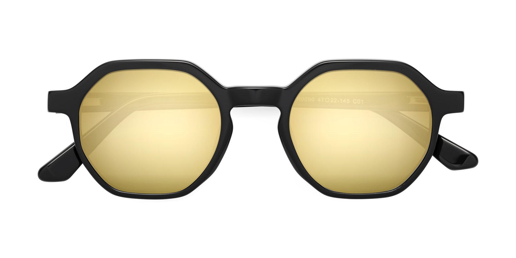 Folded Front of Lucian in Black with Gold Mirrored Lenses