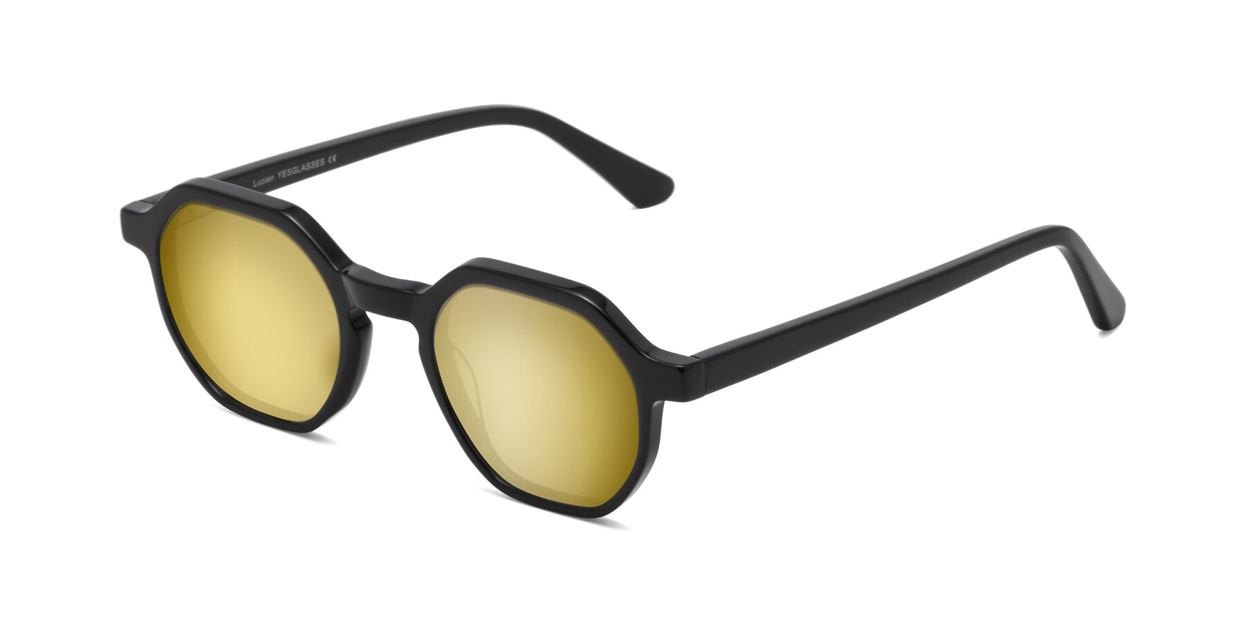Angle of Lucian in Black with Gold Mirrored Lenses