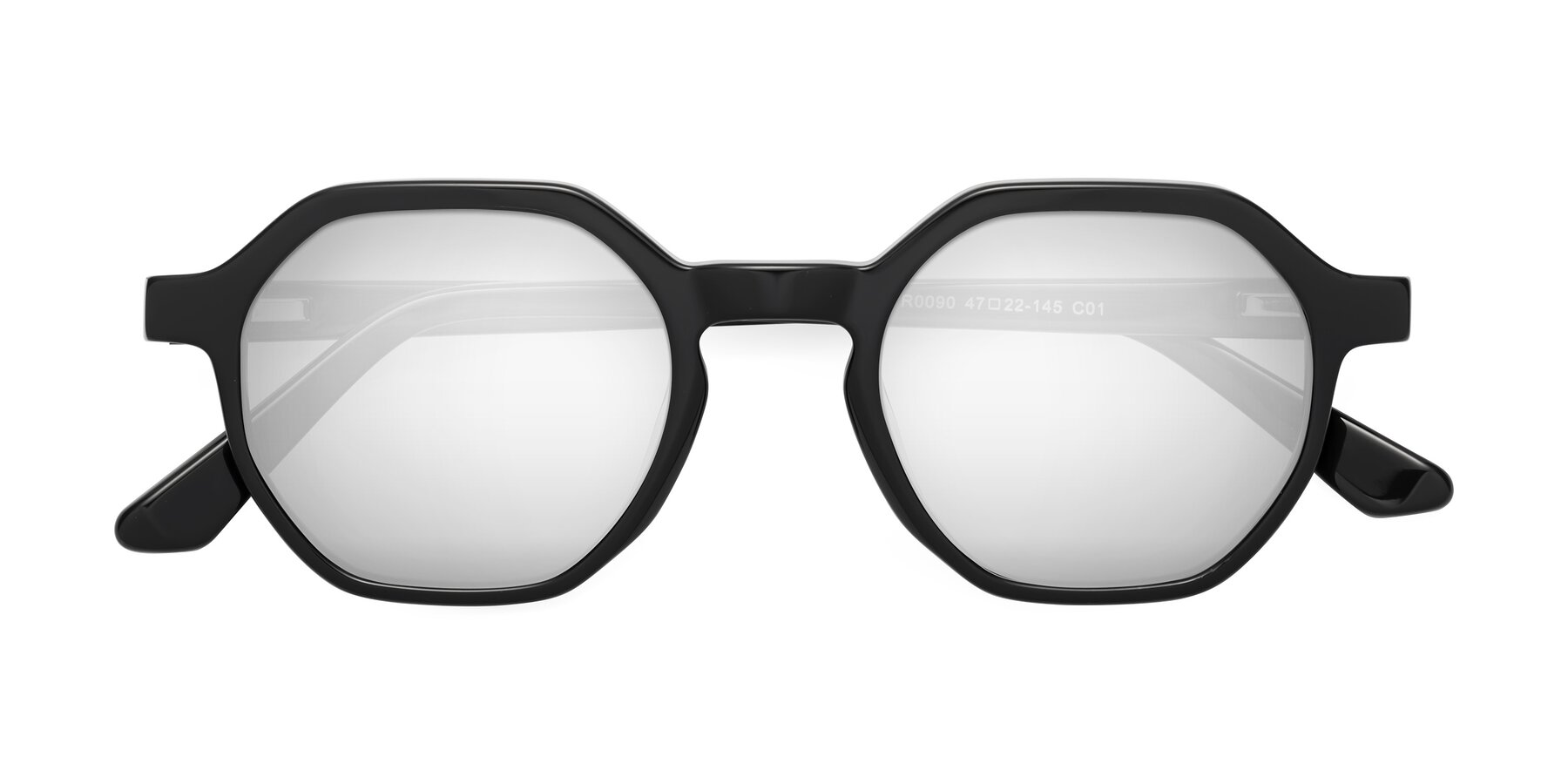 Folded Front of Lucian in Black with Silver Mirrored Lenses