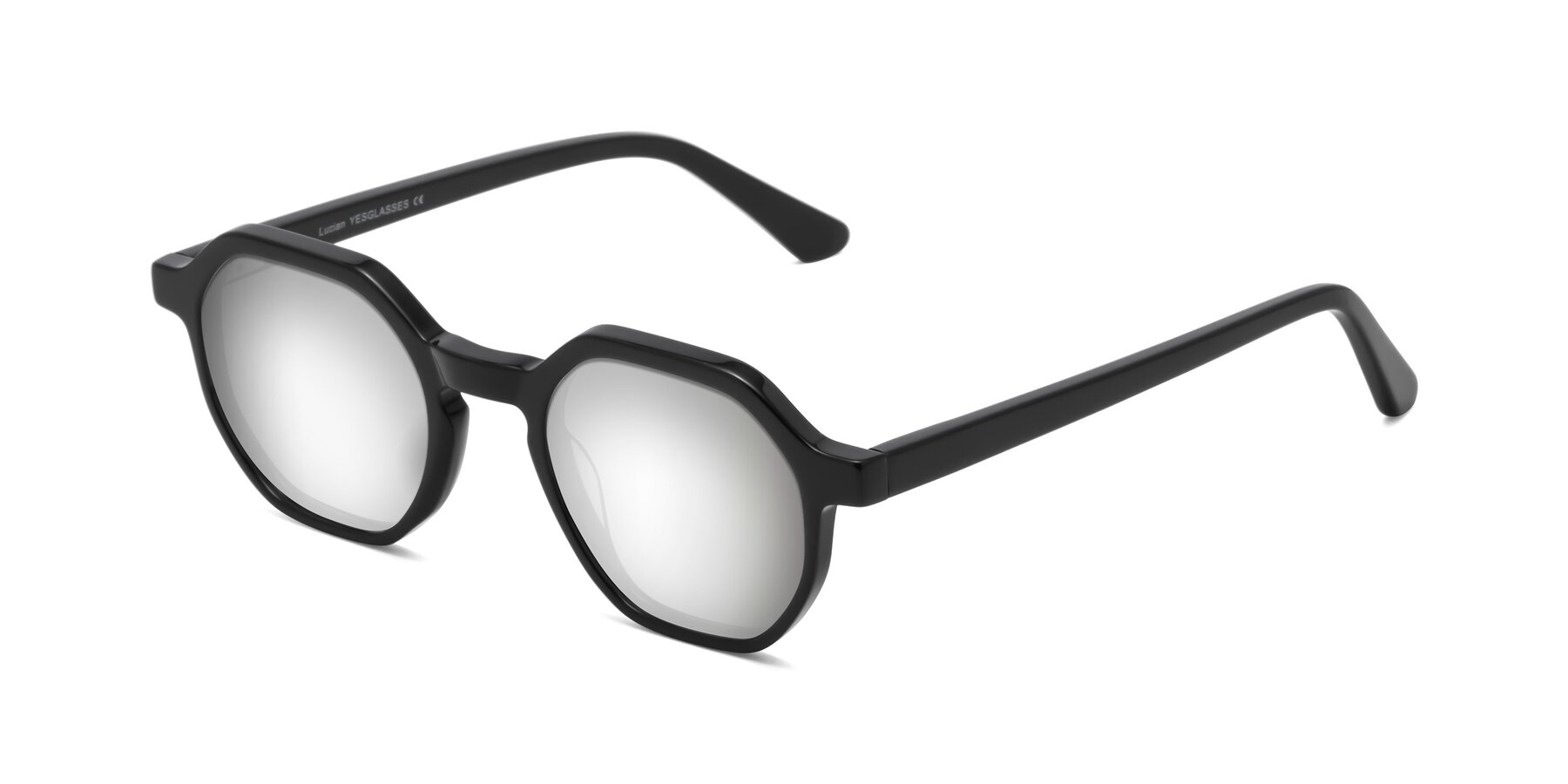 Angle of Lucian in Black with Silver Mirrored Lenses