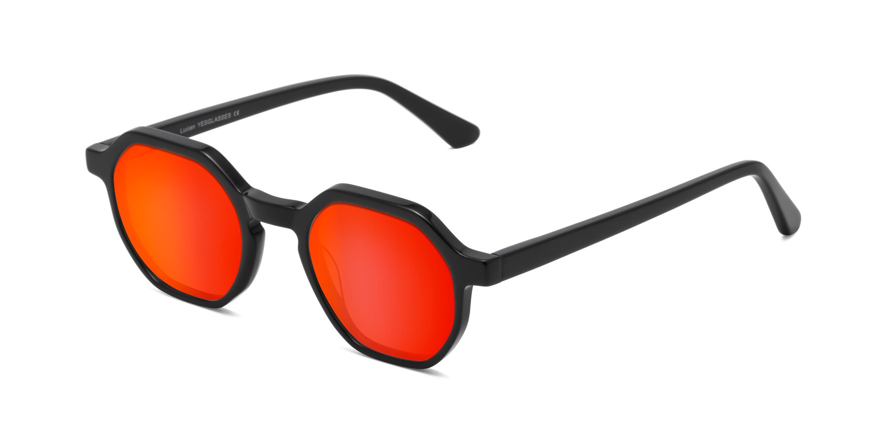 Angle of Lucian in Black with Red Gold Mirrored Lenses