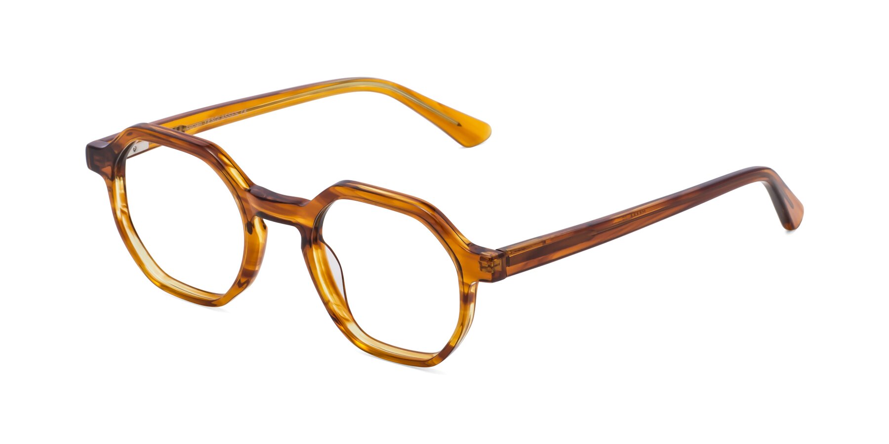Angle of Lucian in Striped Amber with Clear Blue Light Blocking Lenses