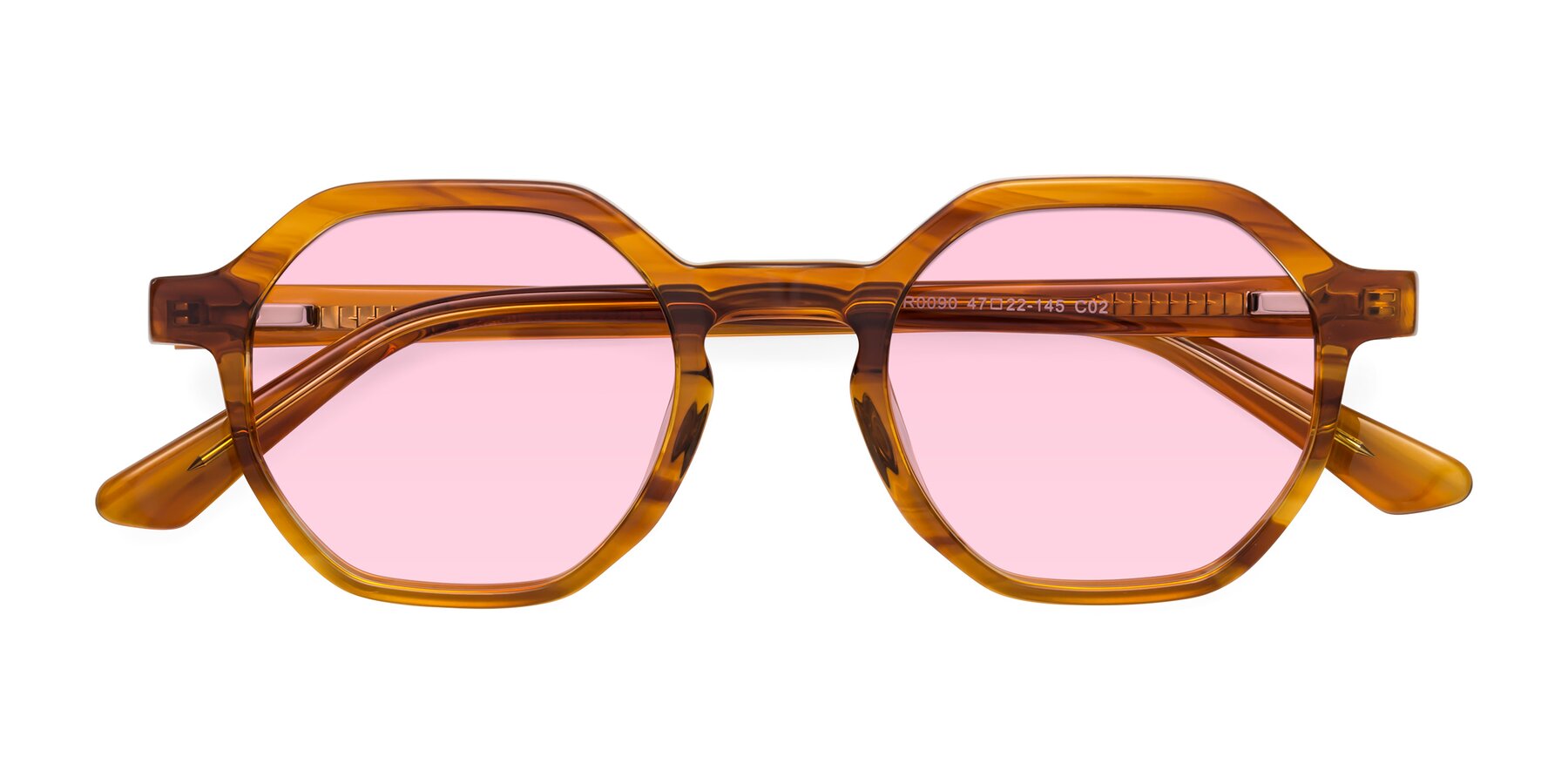 Folded Front of Lucian in Striped Amber with Light Pink Tinted Lenses