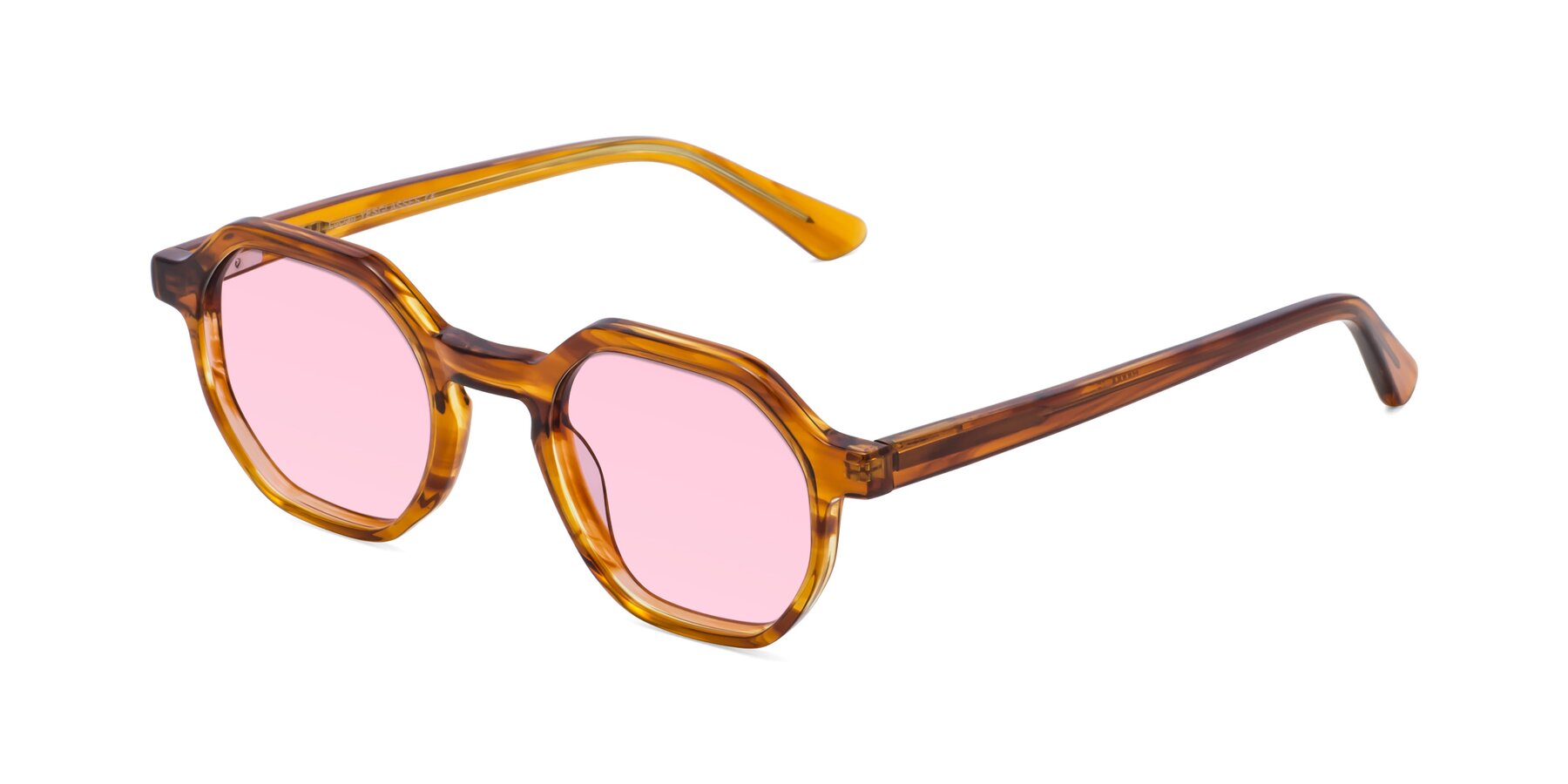 Angle of Lucian in Striped Amber with Light Pink Tinted Lenses