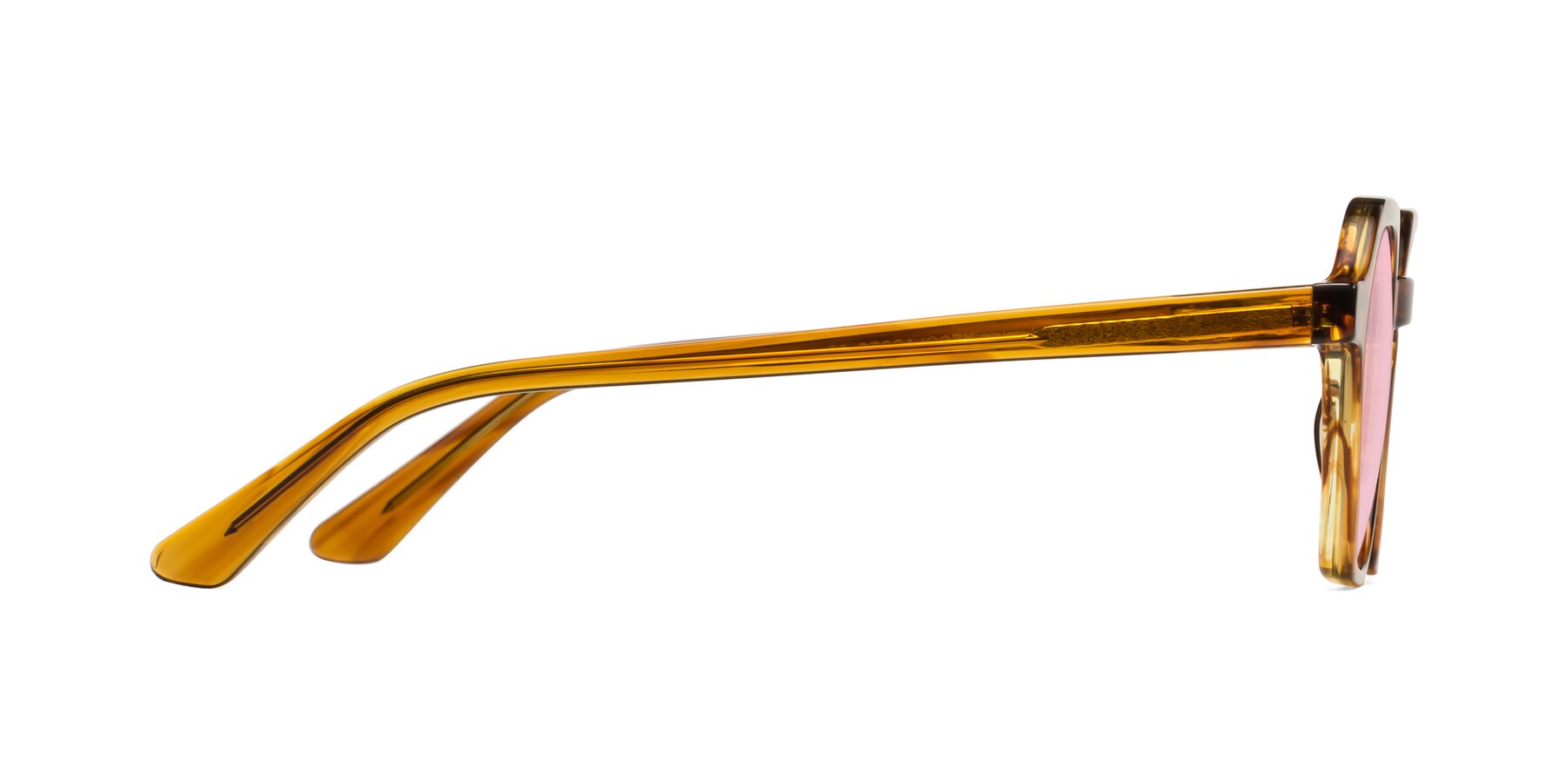 Side of Lucian in Striped Amber with Light Pink Tinted Lenses