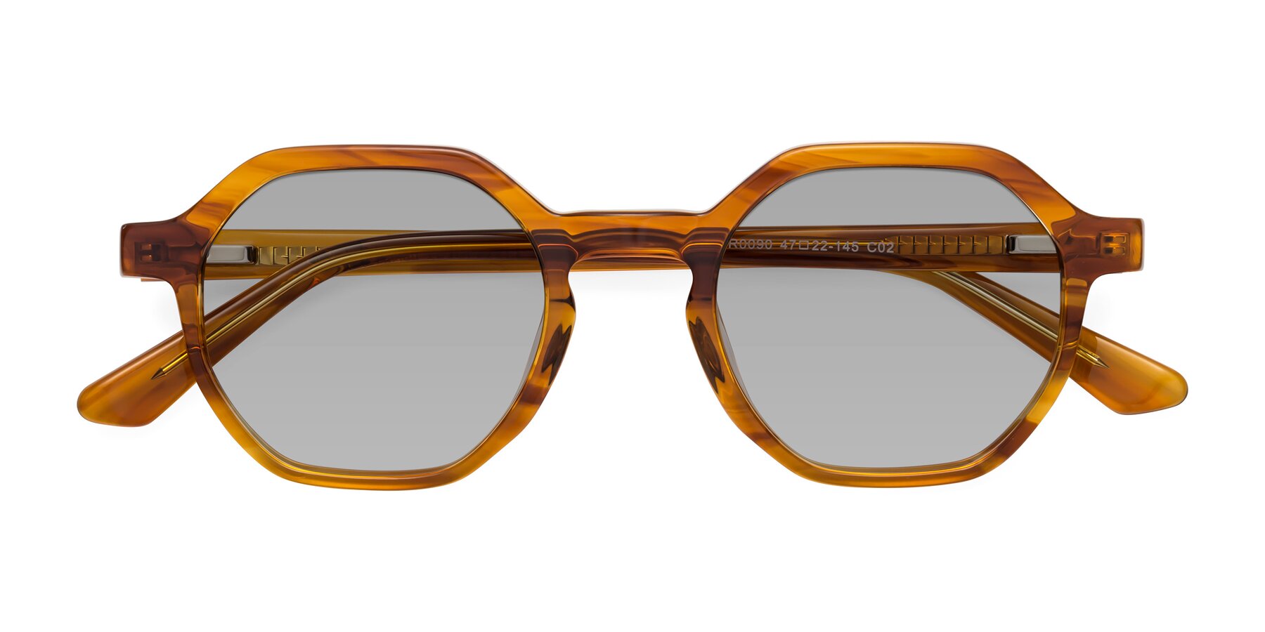 Folded Front of Lucian in Striped Amber with Light Gray Tinted Lenses