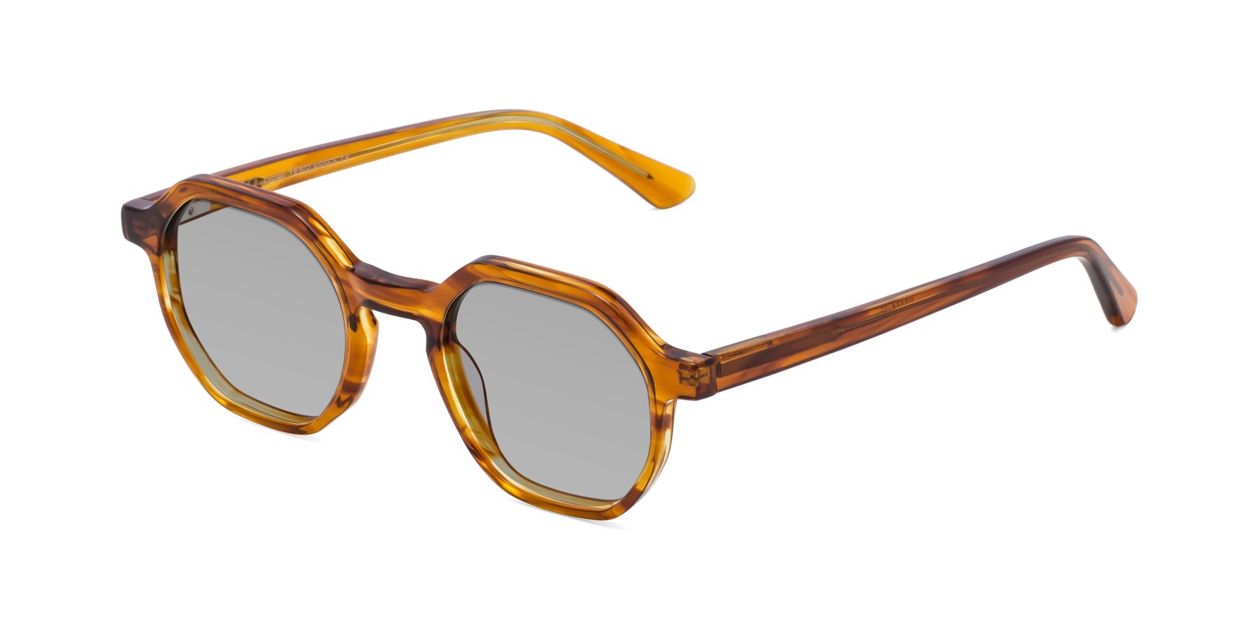 Angle of Lucian in Striped Amber with Light Gray Tinted Lenses