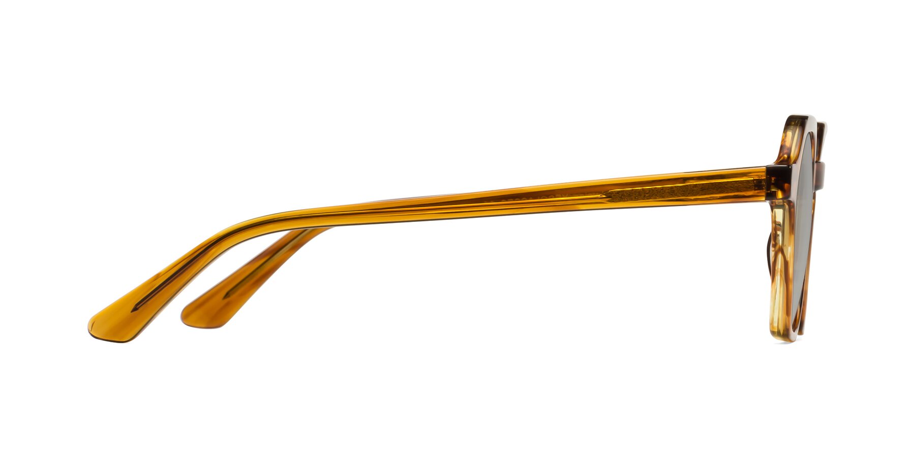 Side of Lucian in Striped Amber with Light Gray Tinted Lenses