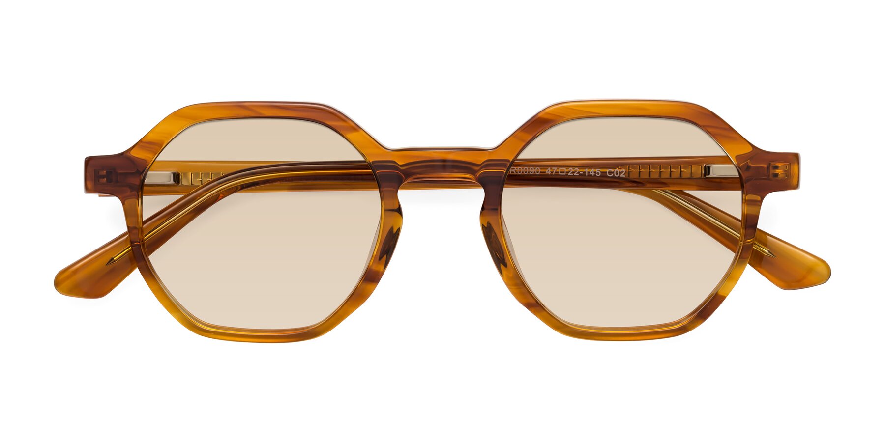 Folded Front of Lucian in Striped Amber with Light Brown Tinted Lenses